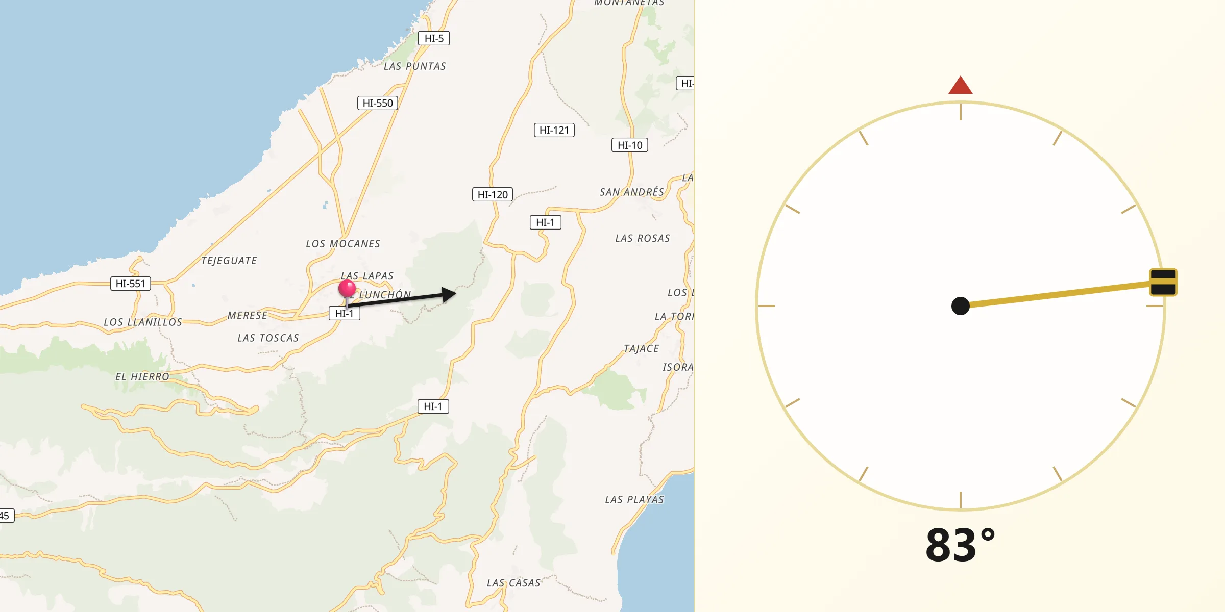 Dirección de la Qibla desde Frontera