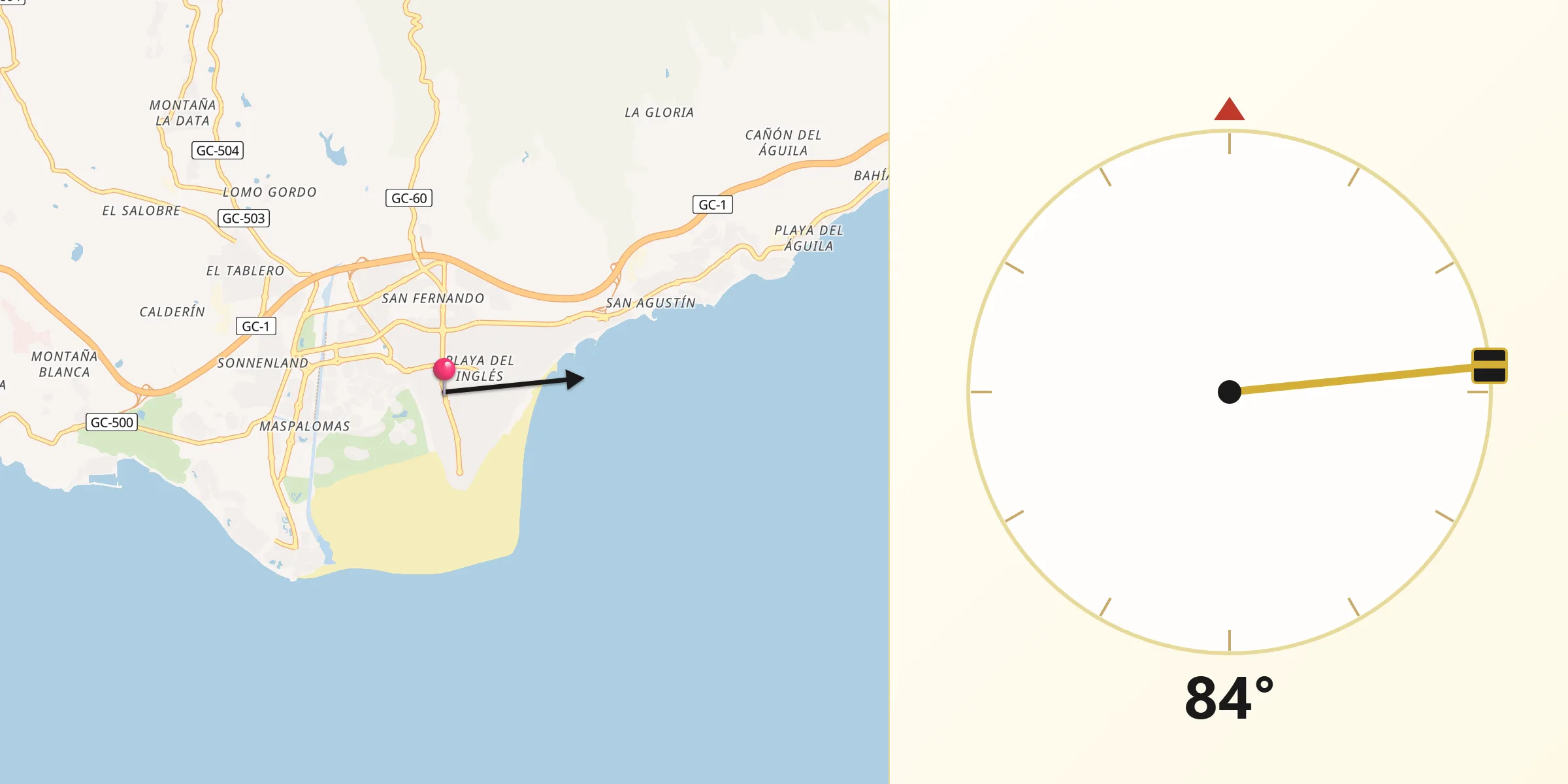 Dirección de la Qibla desde Playa del Inglés