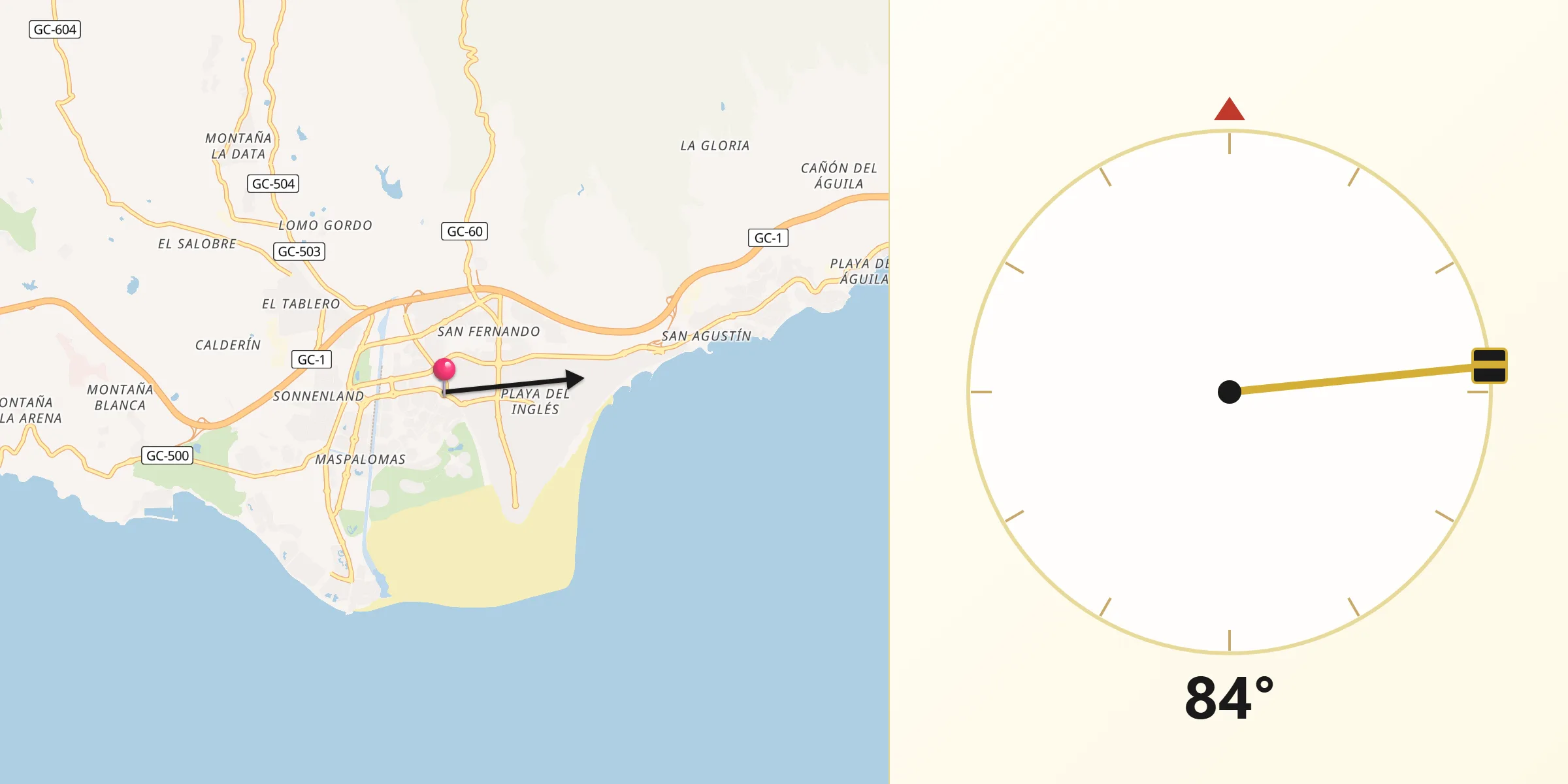 Dirección de la Qibla desde Maspalomas