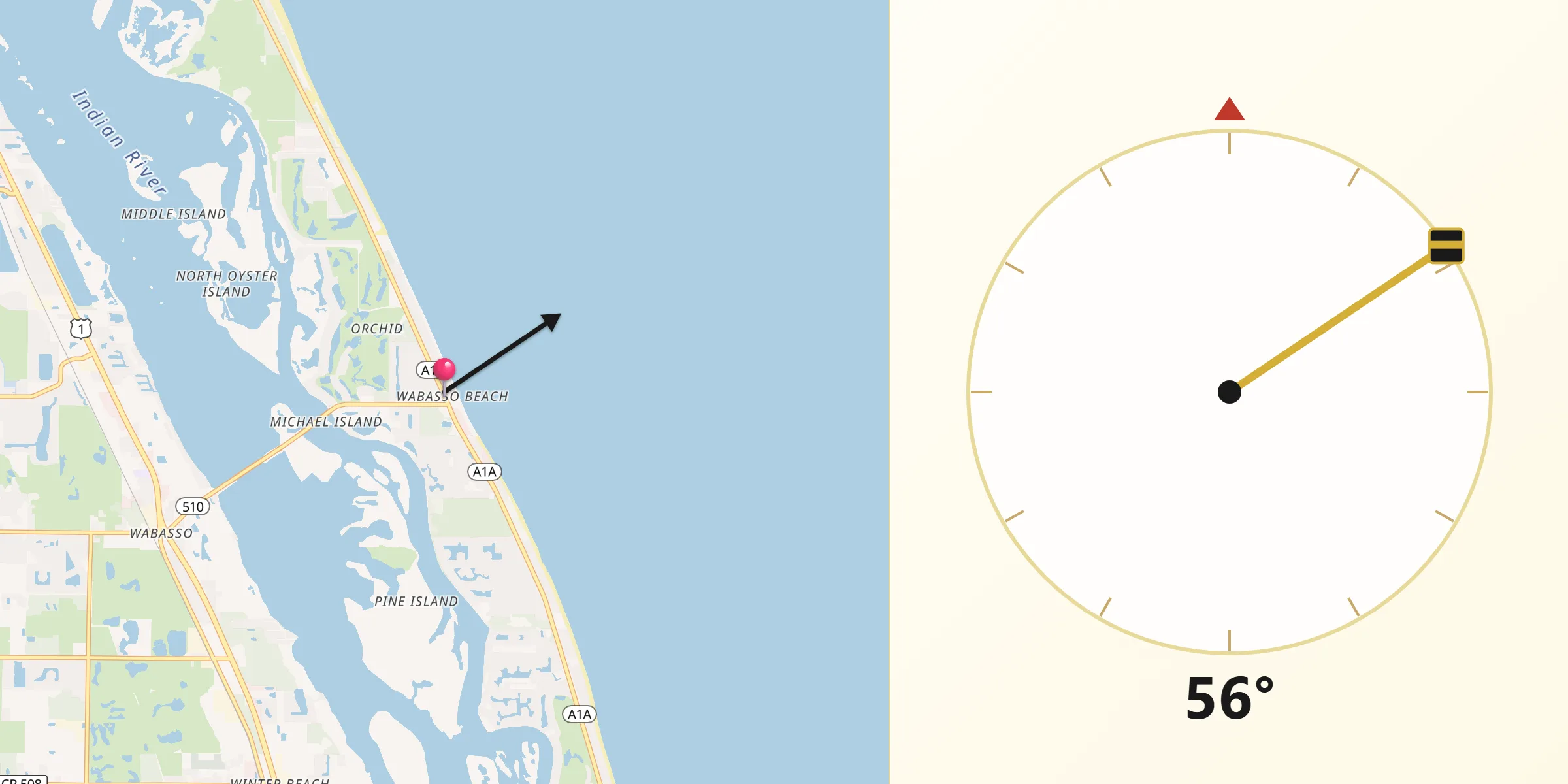 Qibla Direction from Wabasso Beach
