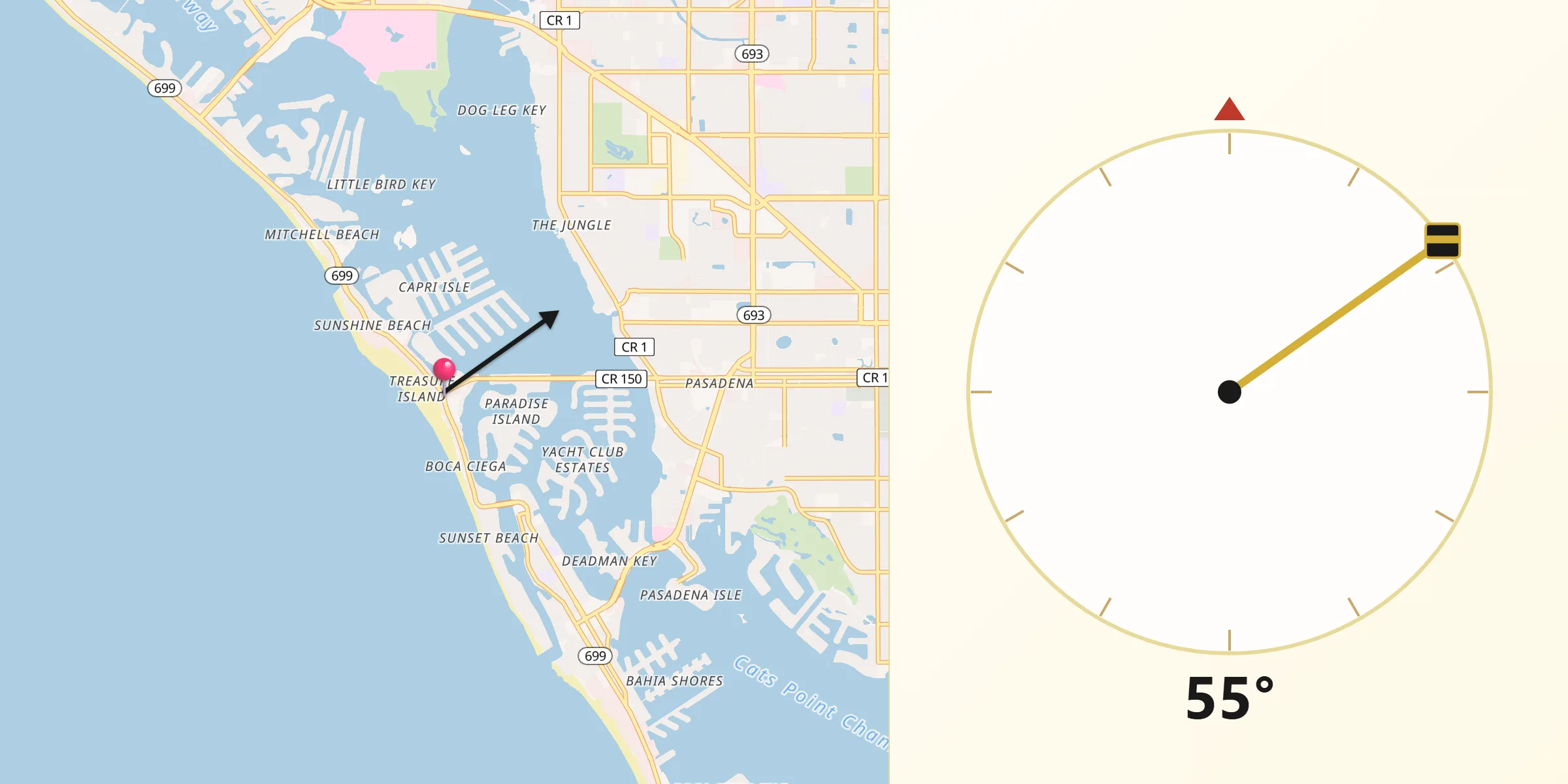 Qibla Direction from Treasure Island