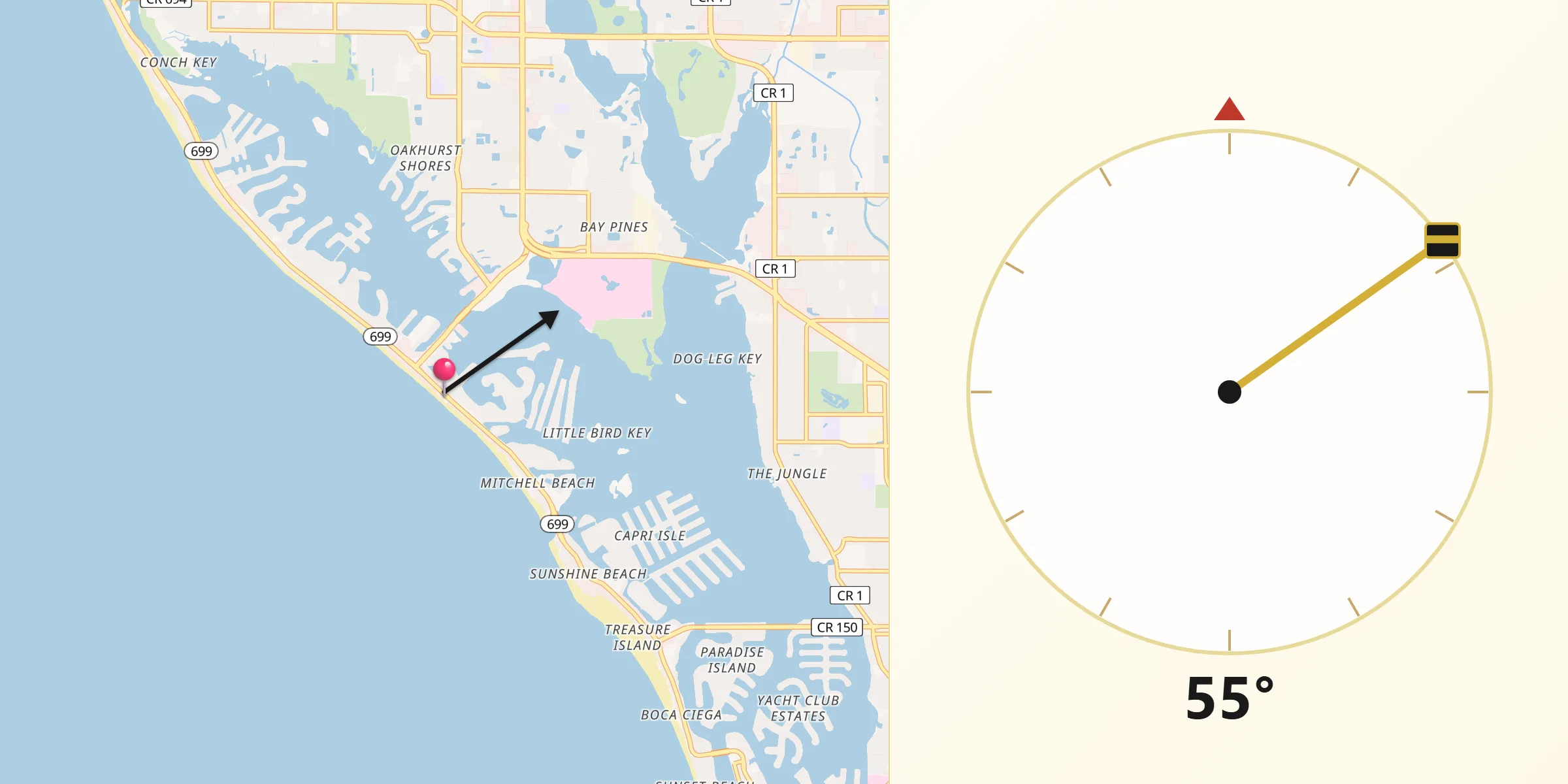 Qibla Direction from Madeira Beach
