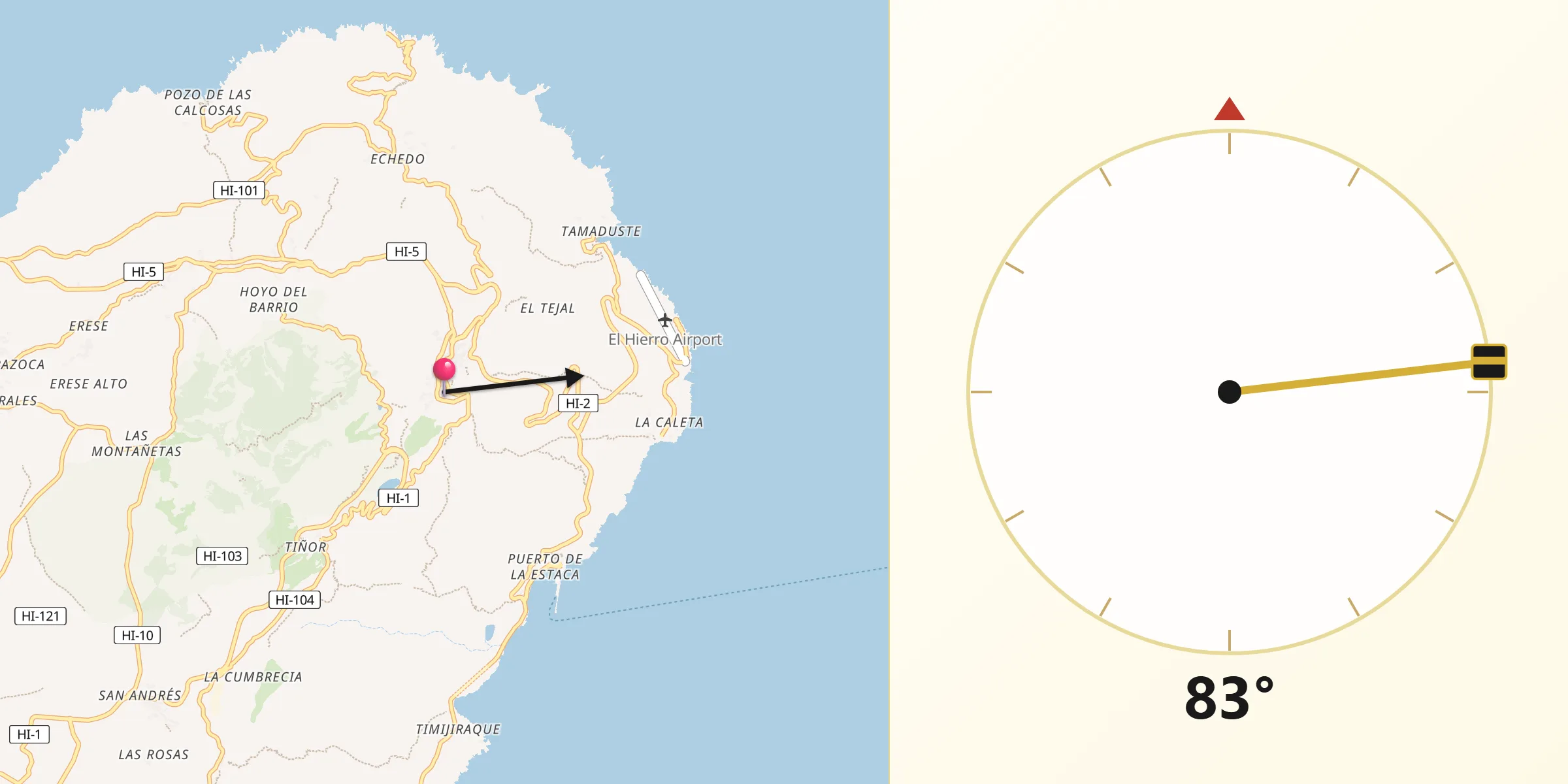 Dirección de la Qibla desde Valverde