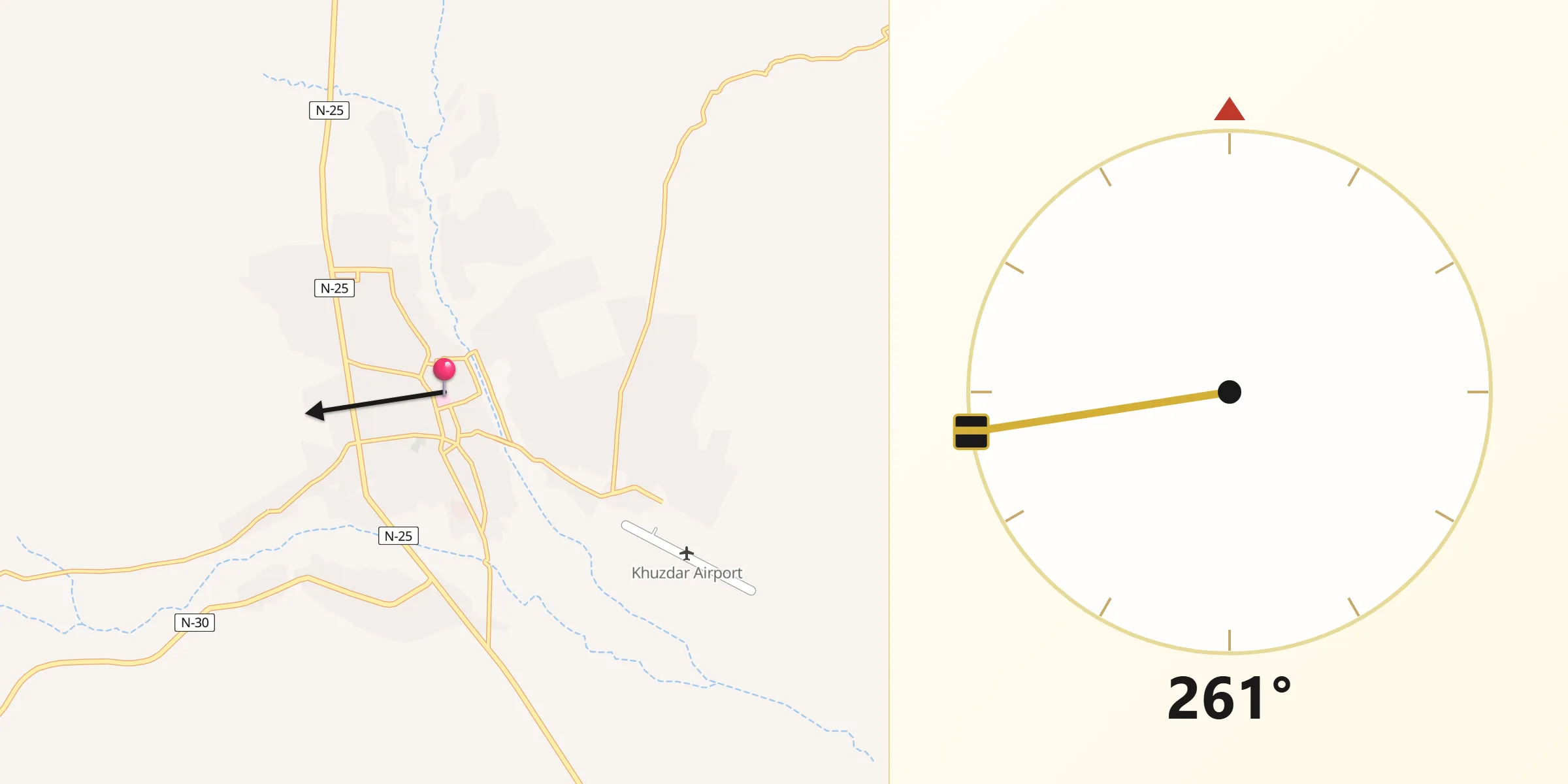 Qibla Direction from Khuzdar