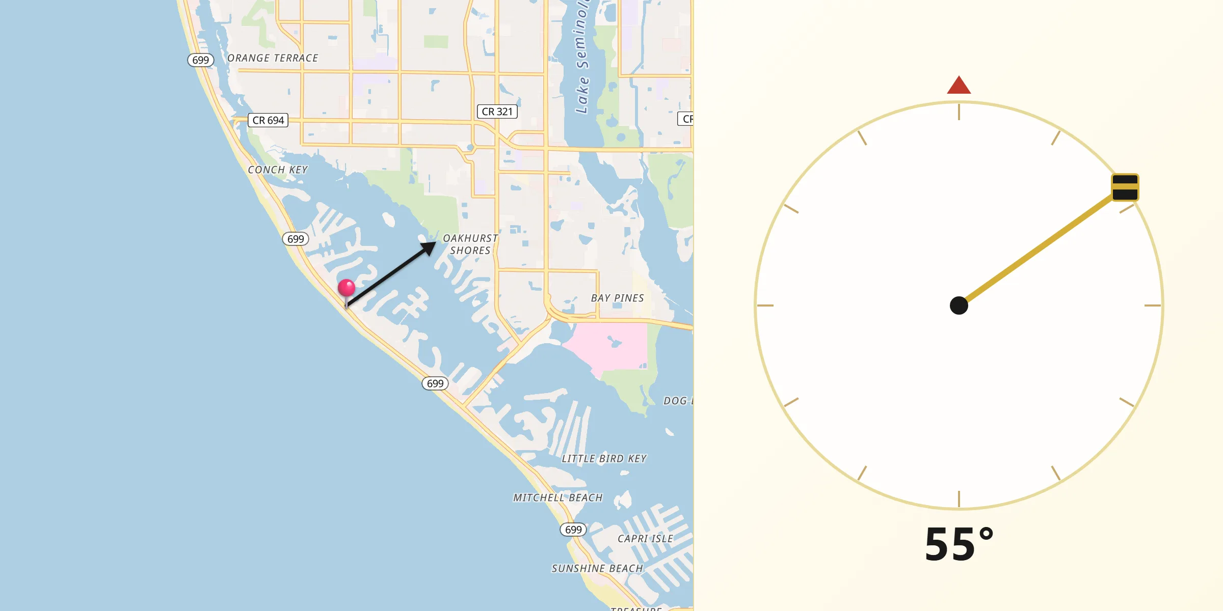 Qibla Direction from North Redington Beach