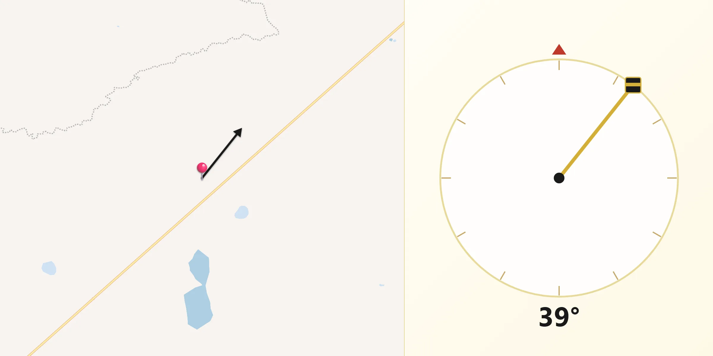 Dirección de la Qibla desde Santa Rosalía de Camargo