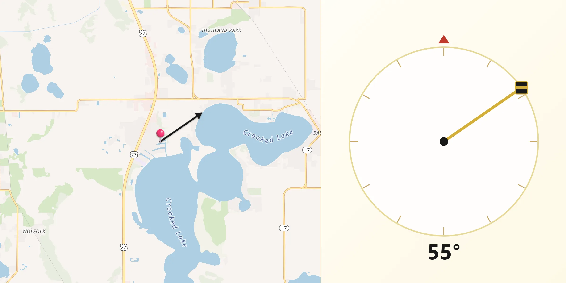 Qibla Direction from Crooked Lake Park