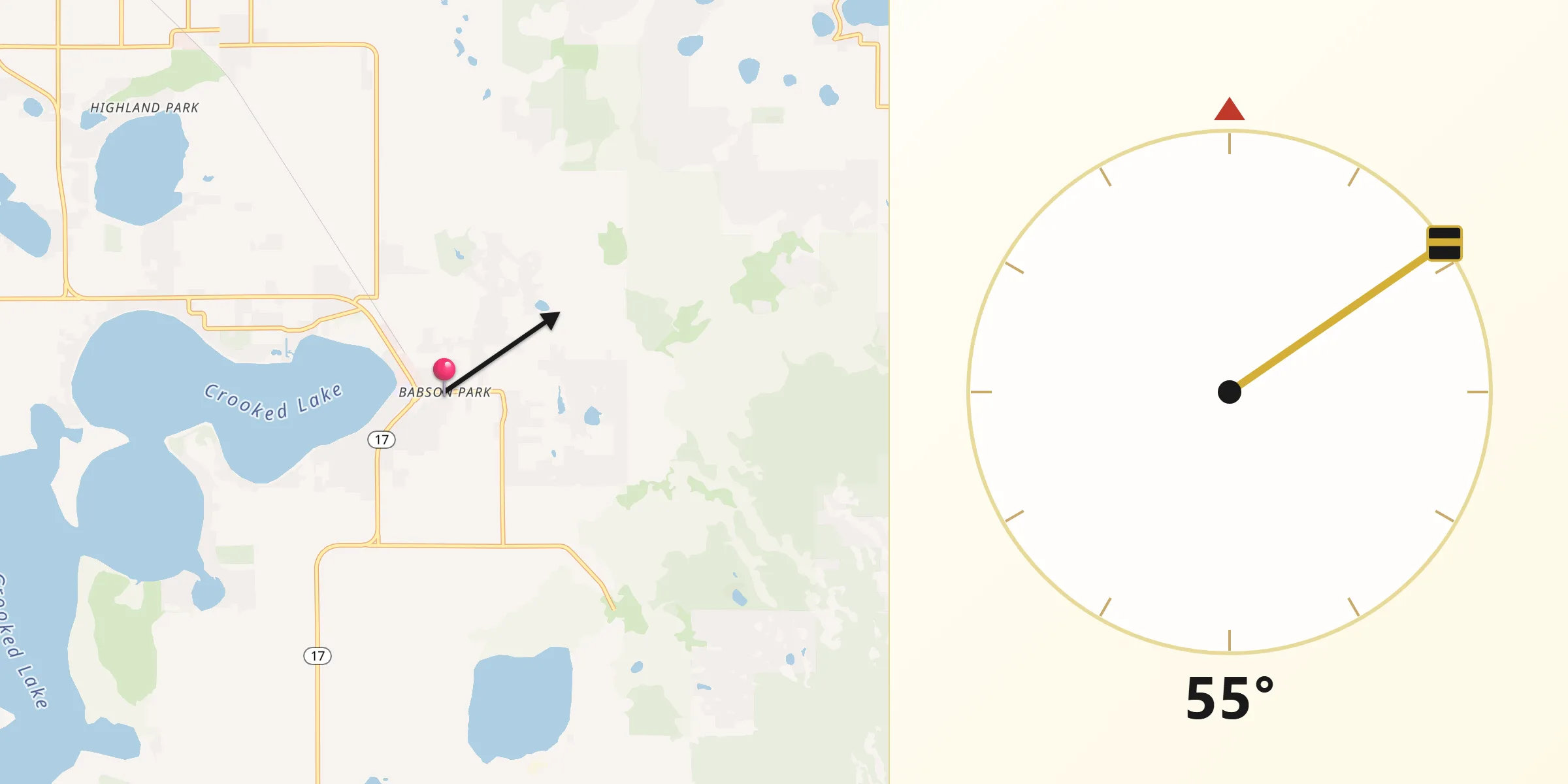 Qibla Direction from Babson Park