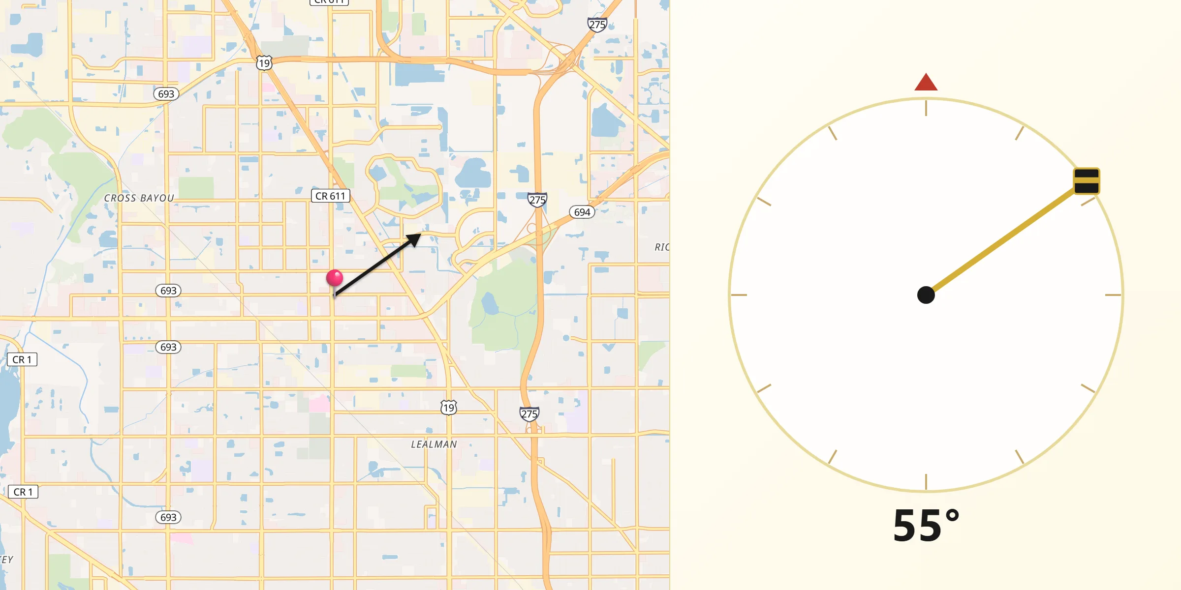 Qibla Direction from Pinellas Park