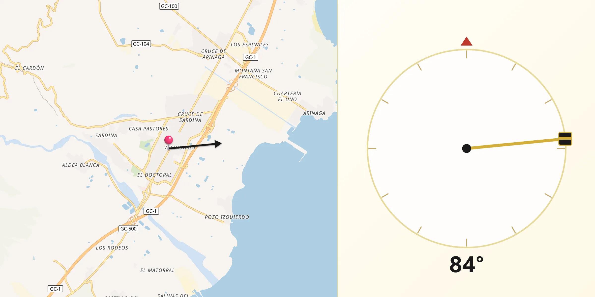 Dirección de la Qibla desde Vecindario