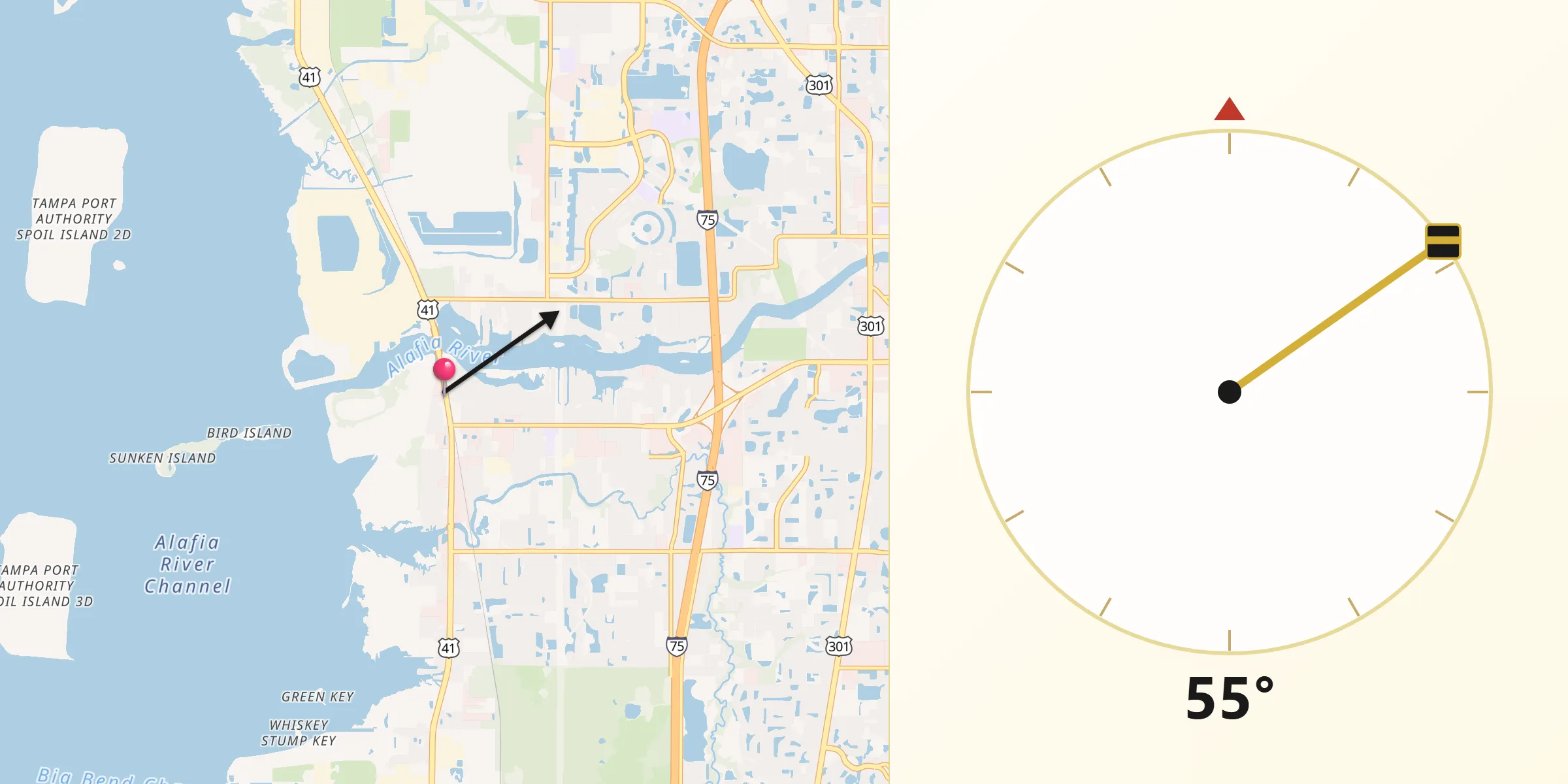 Qibla Direction from Gibsonton