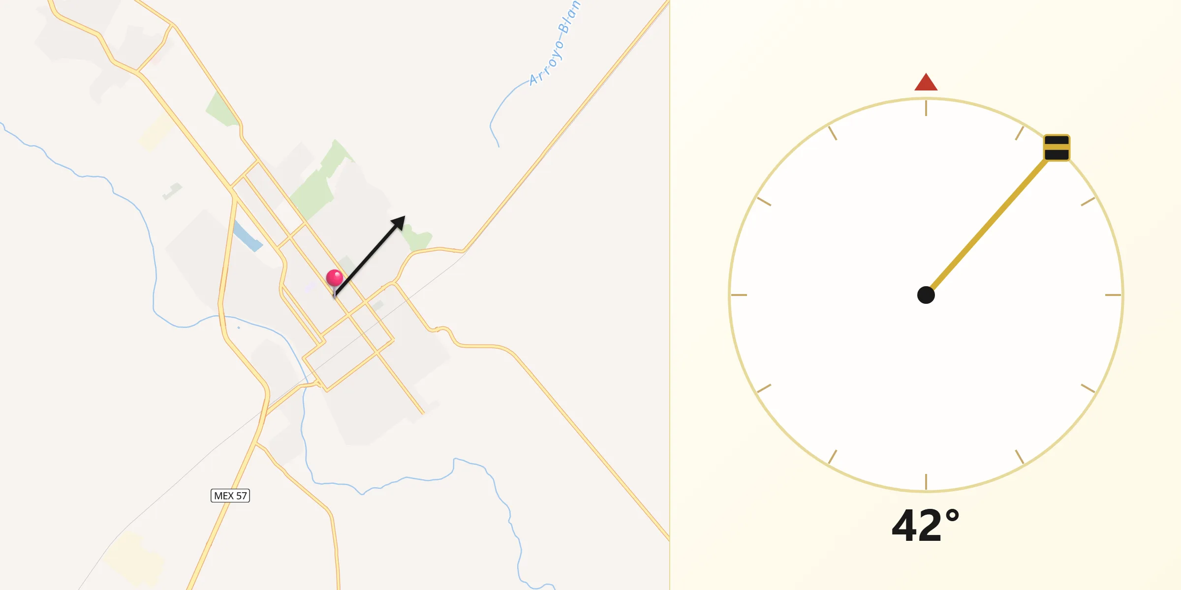 Dirección de la Qibla desde Ciudad Sabinas