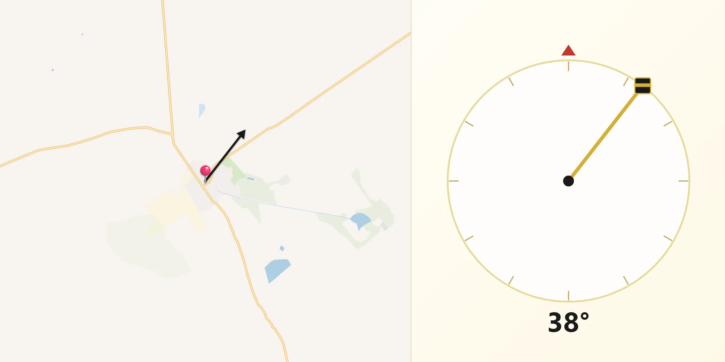 Dirección de la Qibla desde Naica
