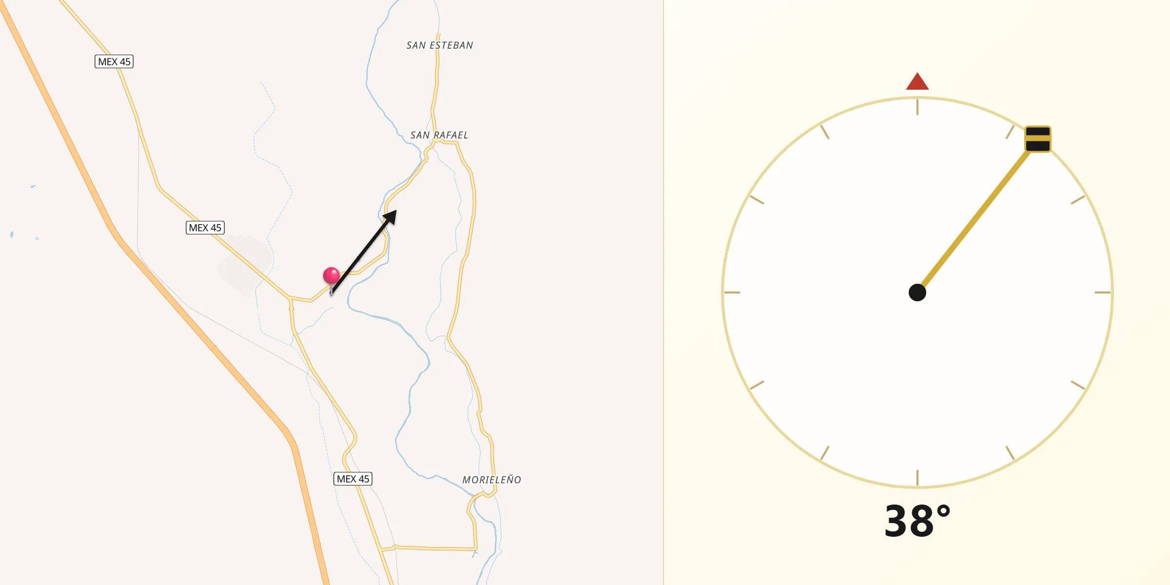 Dirección de la Qibla desde La Cruz