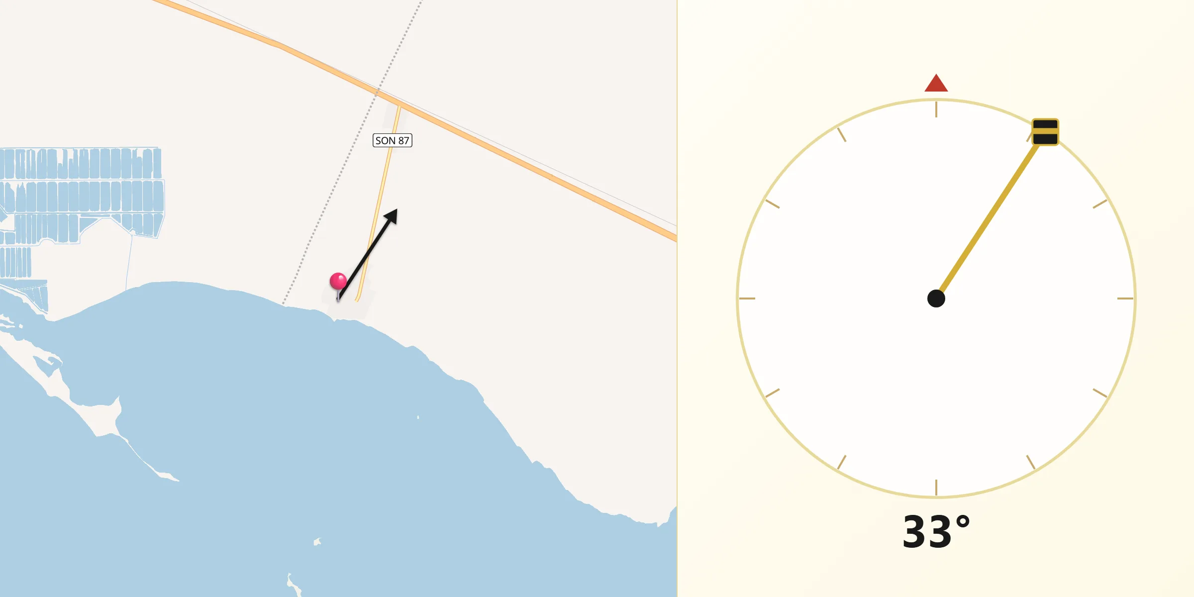 Dirección de la Qibla desde Guásimas (De Belem)