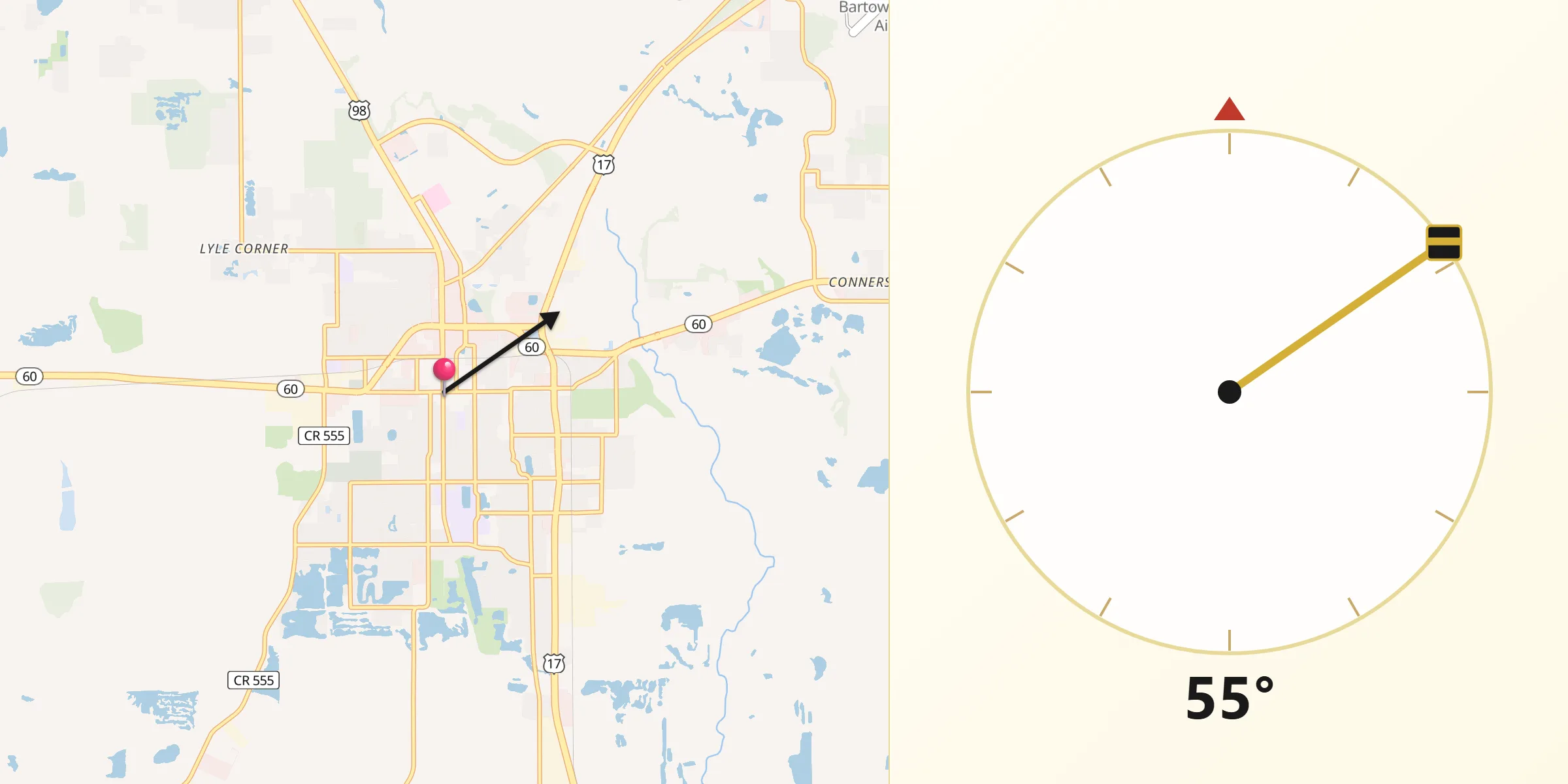 Qibla Direction from Bartow