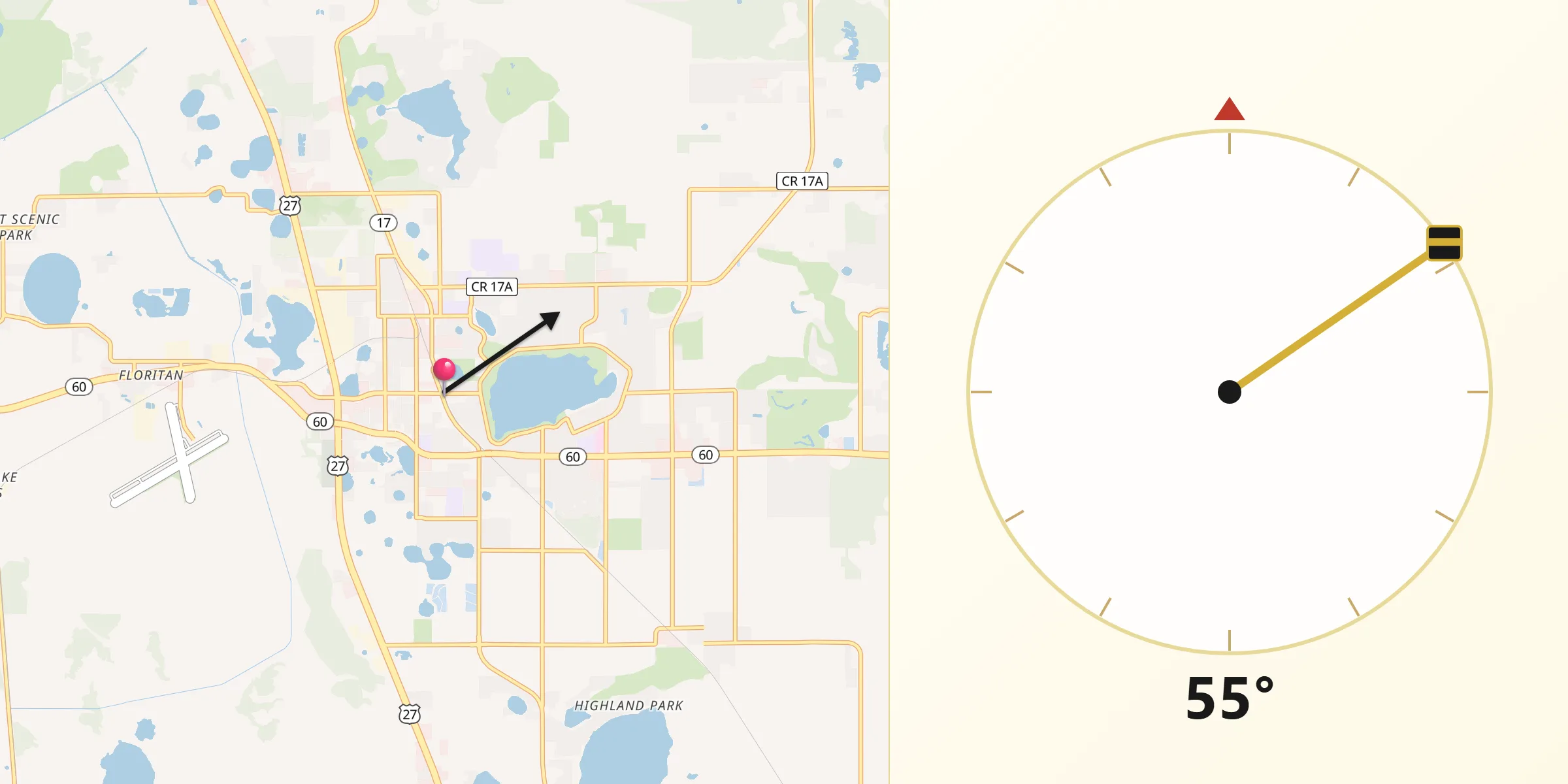 Qibla Direction from Lake Wales