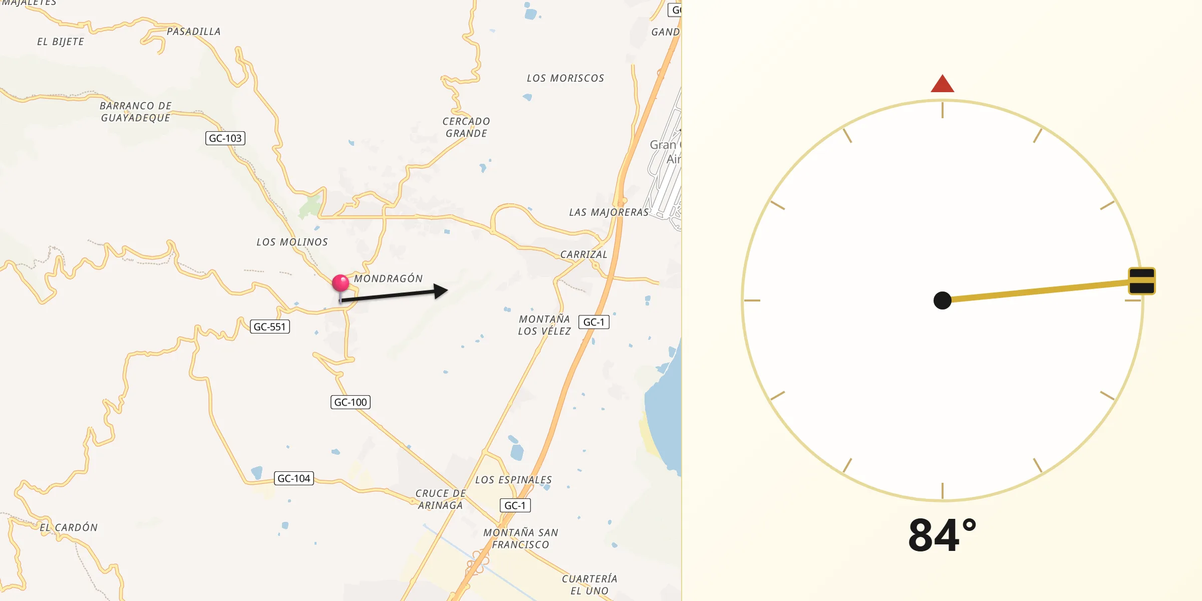 Dirección de la Qibla desde Agüimes