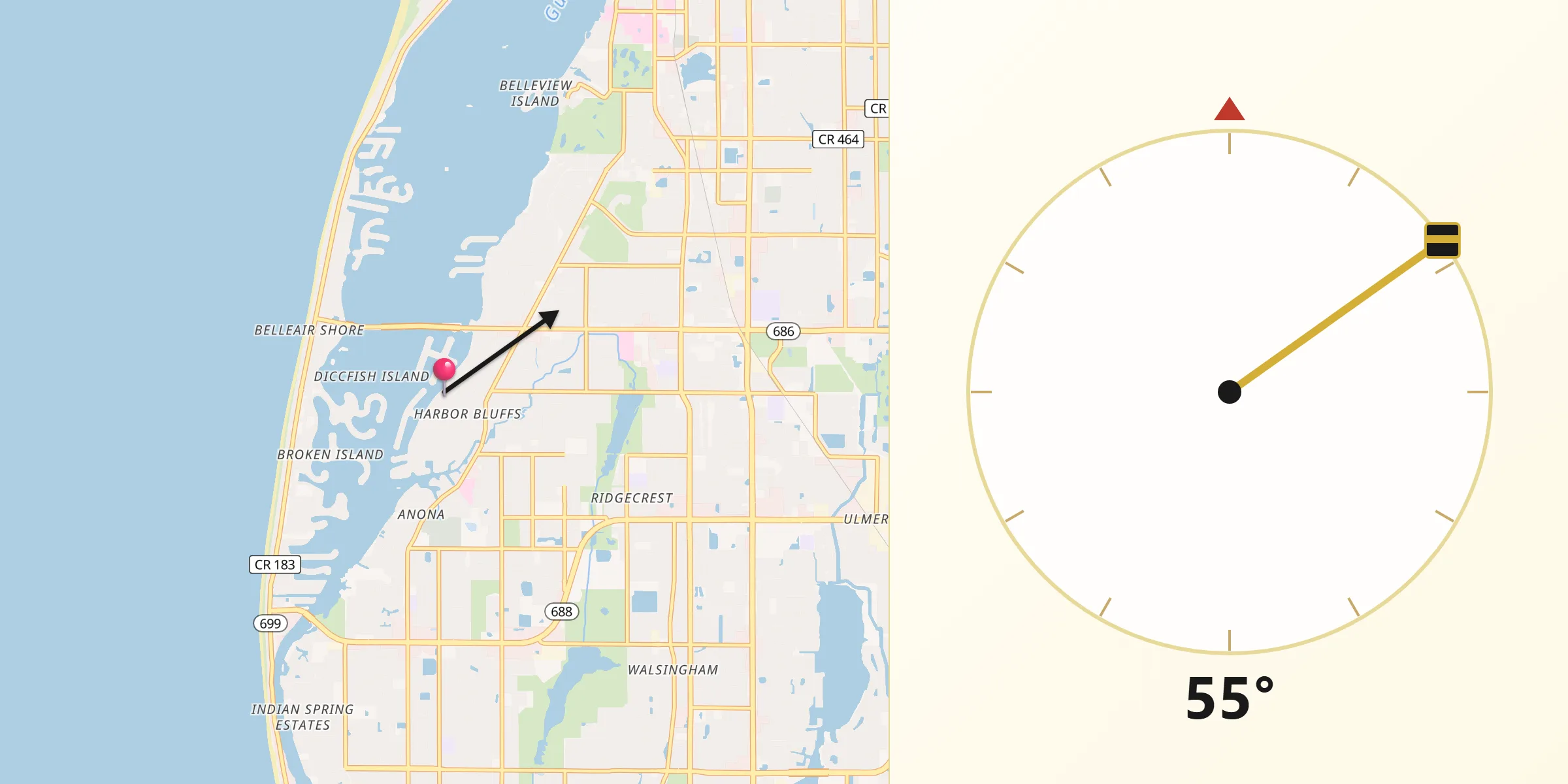 Qibla Direction from Harbor Bluffs