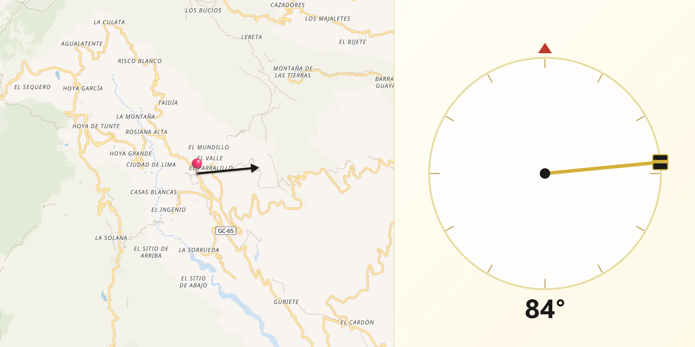 Dirección de la Qibla desde Santa Lucía de Tirajana