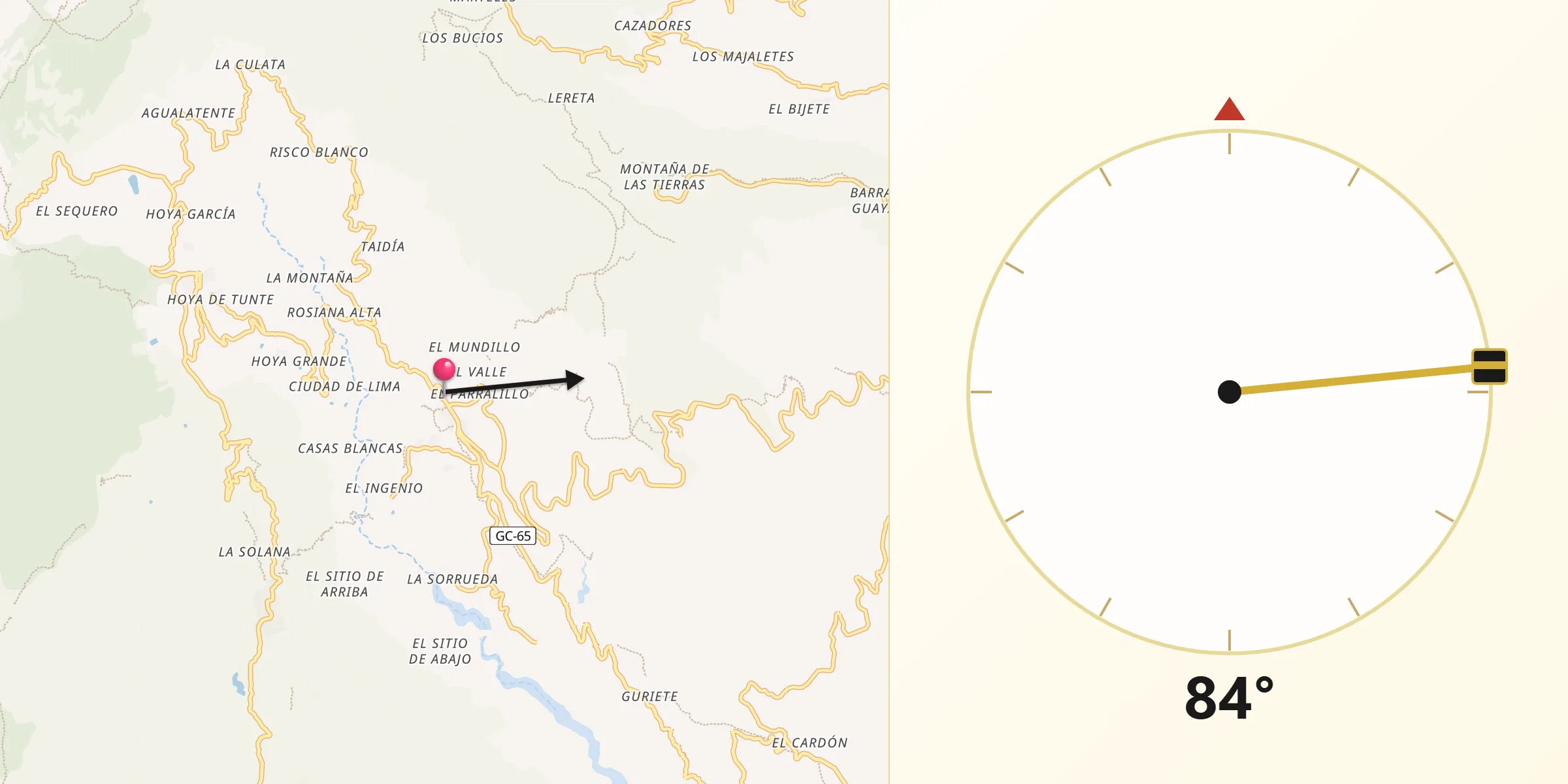 Dirección de la Qibla desde Santa Lucía de Tirajana
