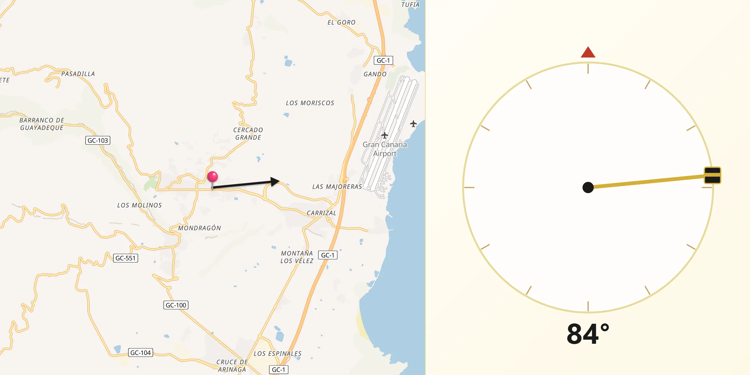 Dirección de la Qibla desde Ingenio