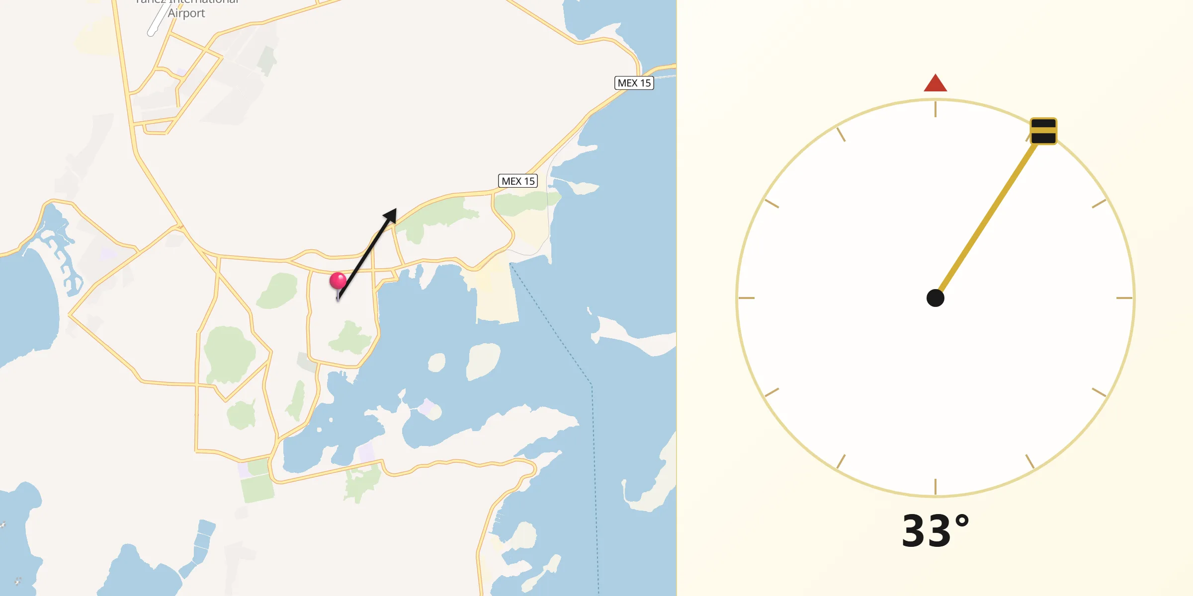 Dirección de la Qibla desde Guaymas