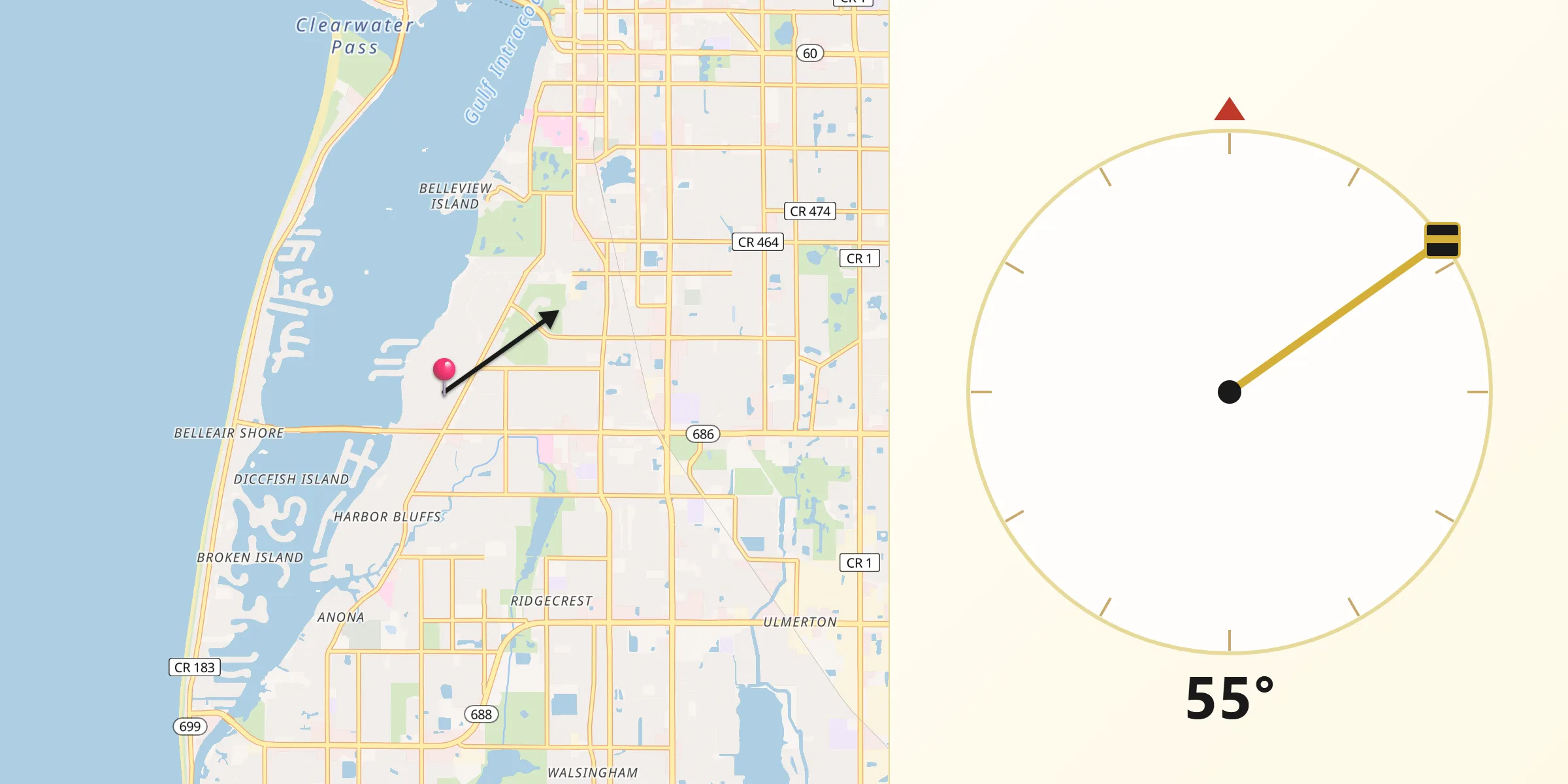 Qibla Direction from Belleair Bluffs