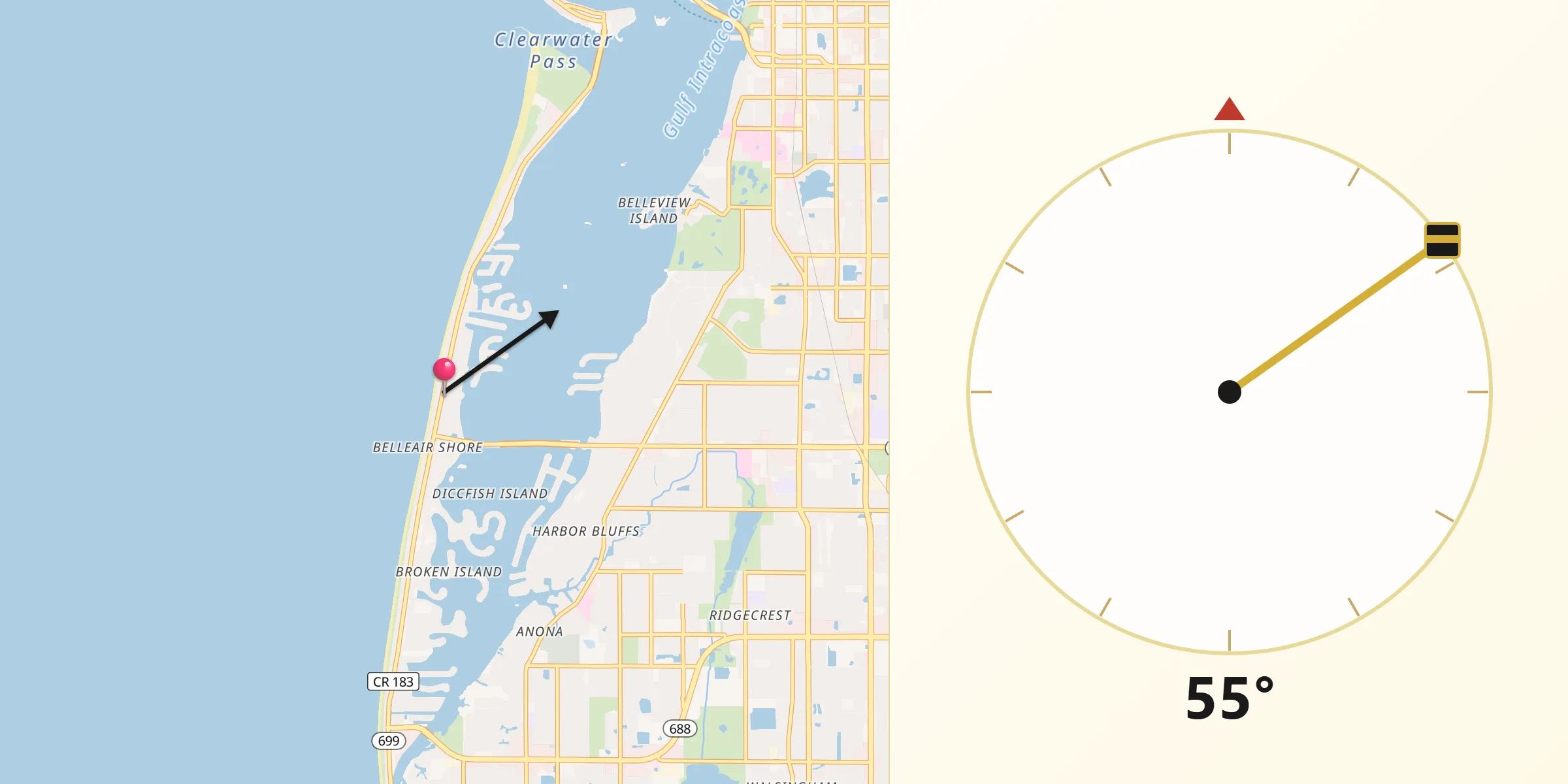 Qibla Direction from Belleair Beach