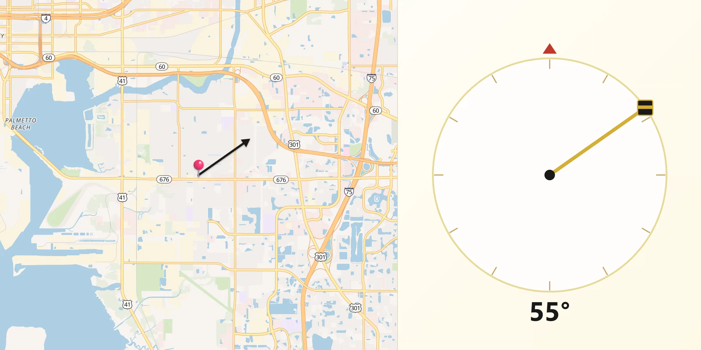 Qibla Direction from Palm River-Clair Mel