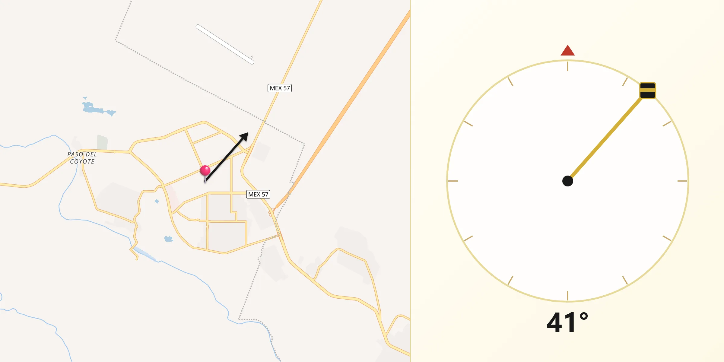 Dirección de la Qibla desde Nueva Rosita