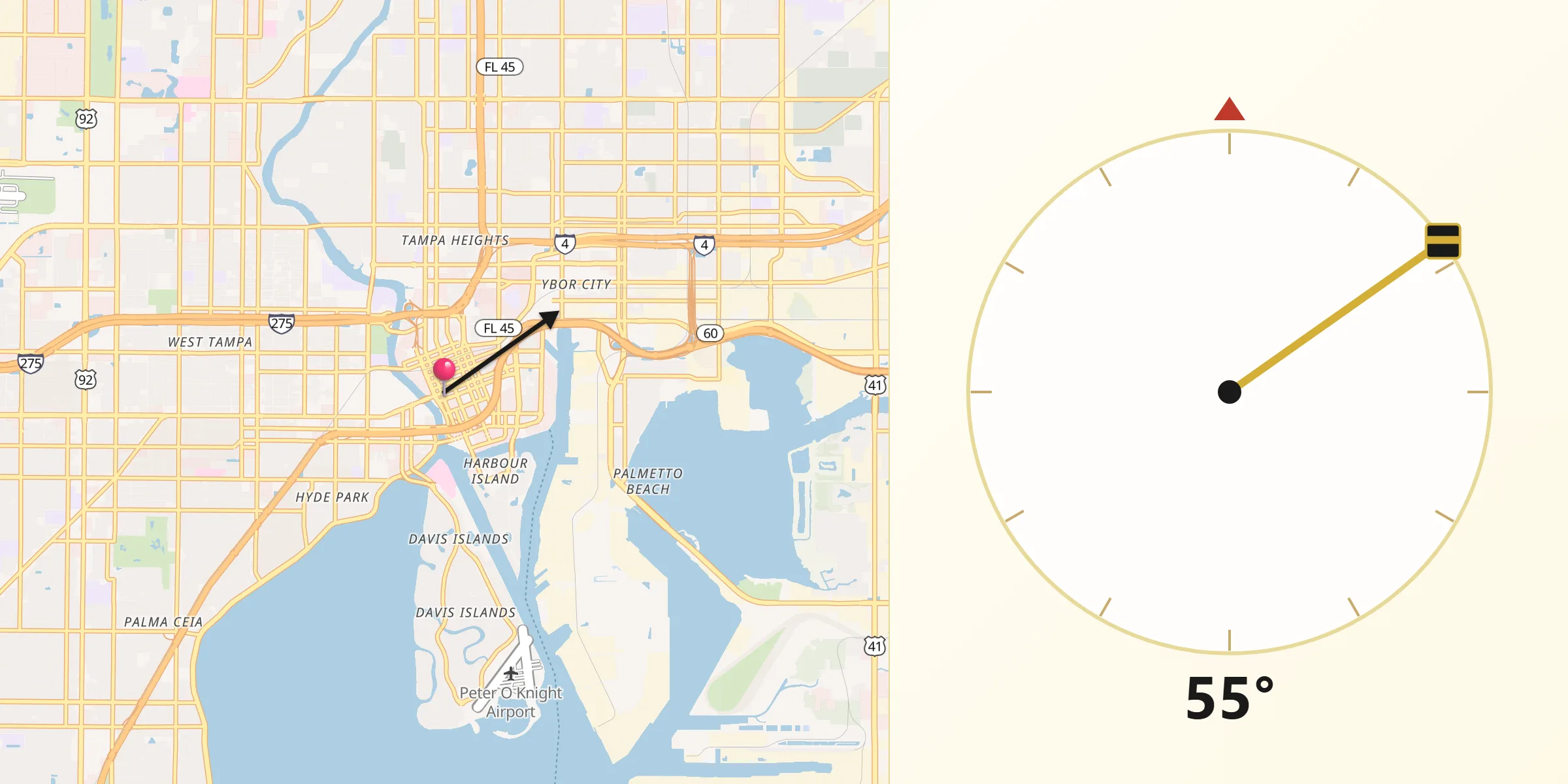 Direzione della Qibla da Tampa