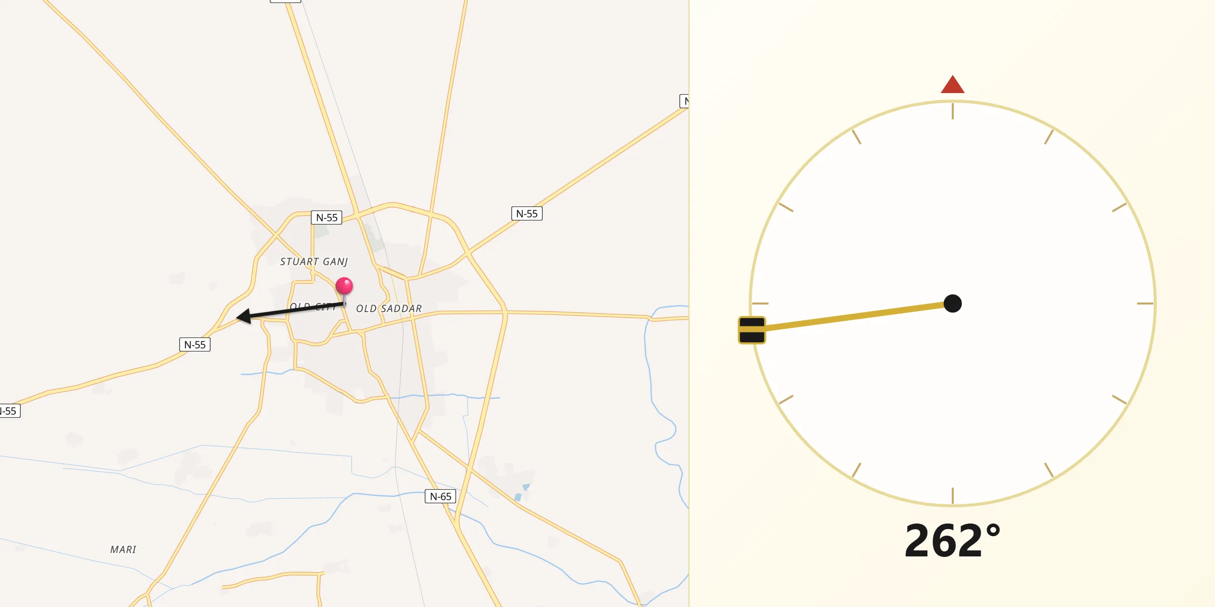 Qibla Direction from Shikarpur
