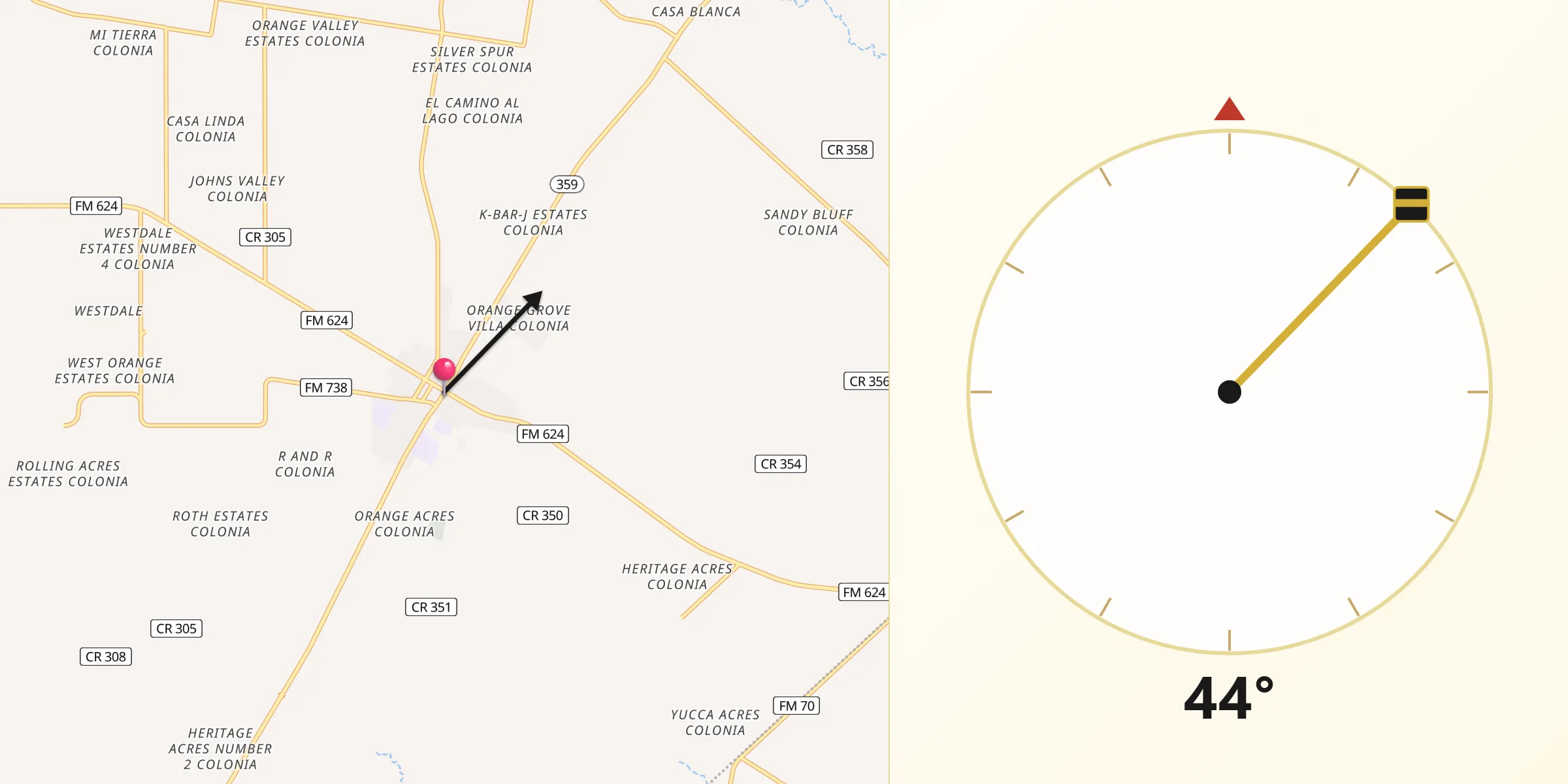 Qibla Direction from Orange Grove