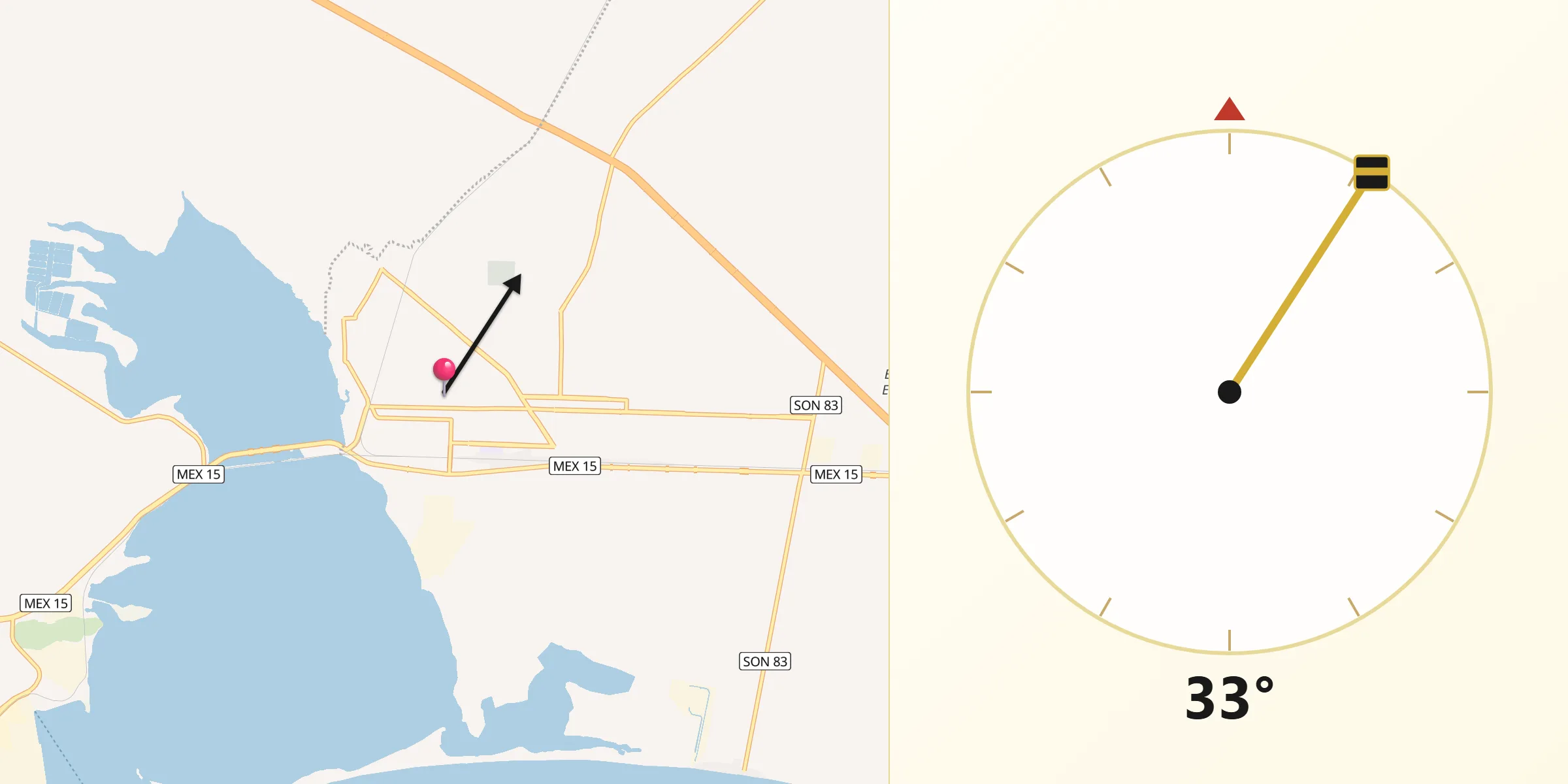 Dirección de la Qibla desde Empalme