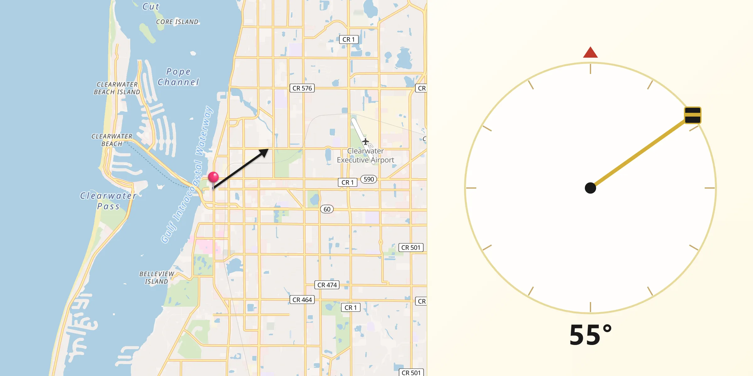 Qibla Direction from Clearwater