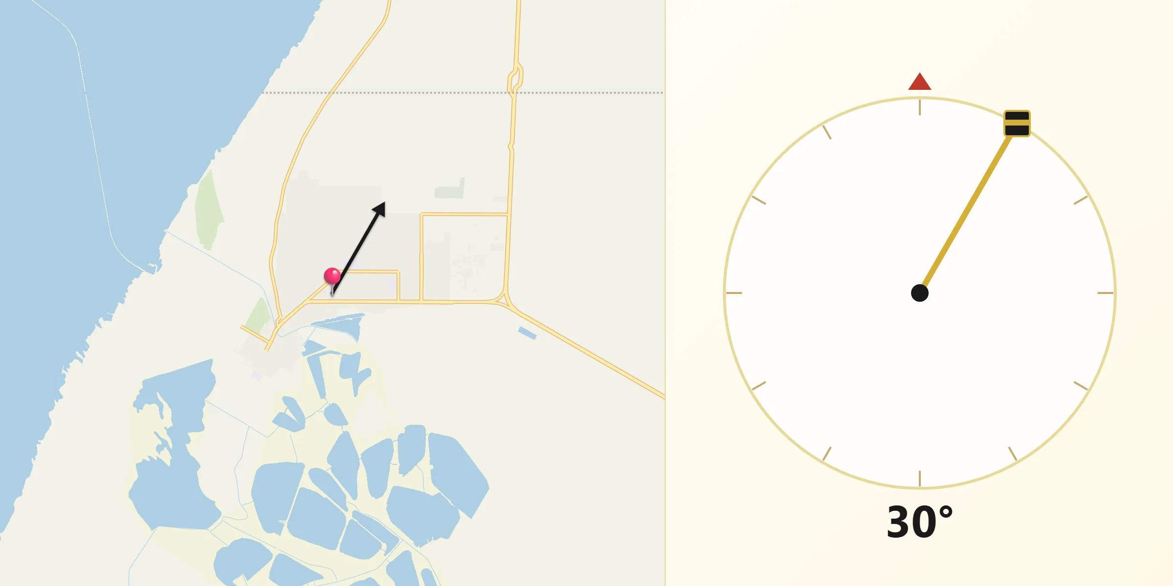 Dirección de la Qibla desde Guerrero Negro