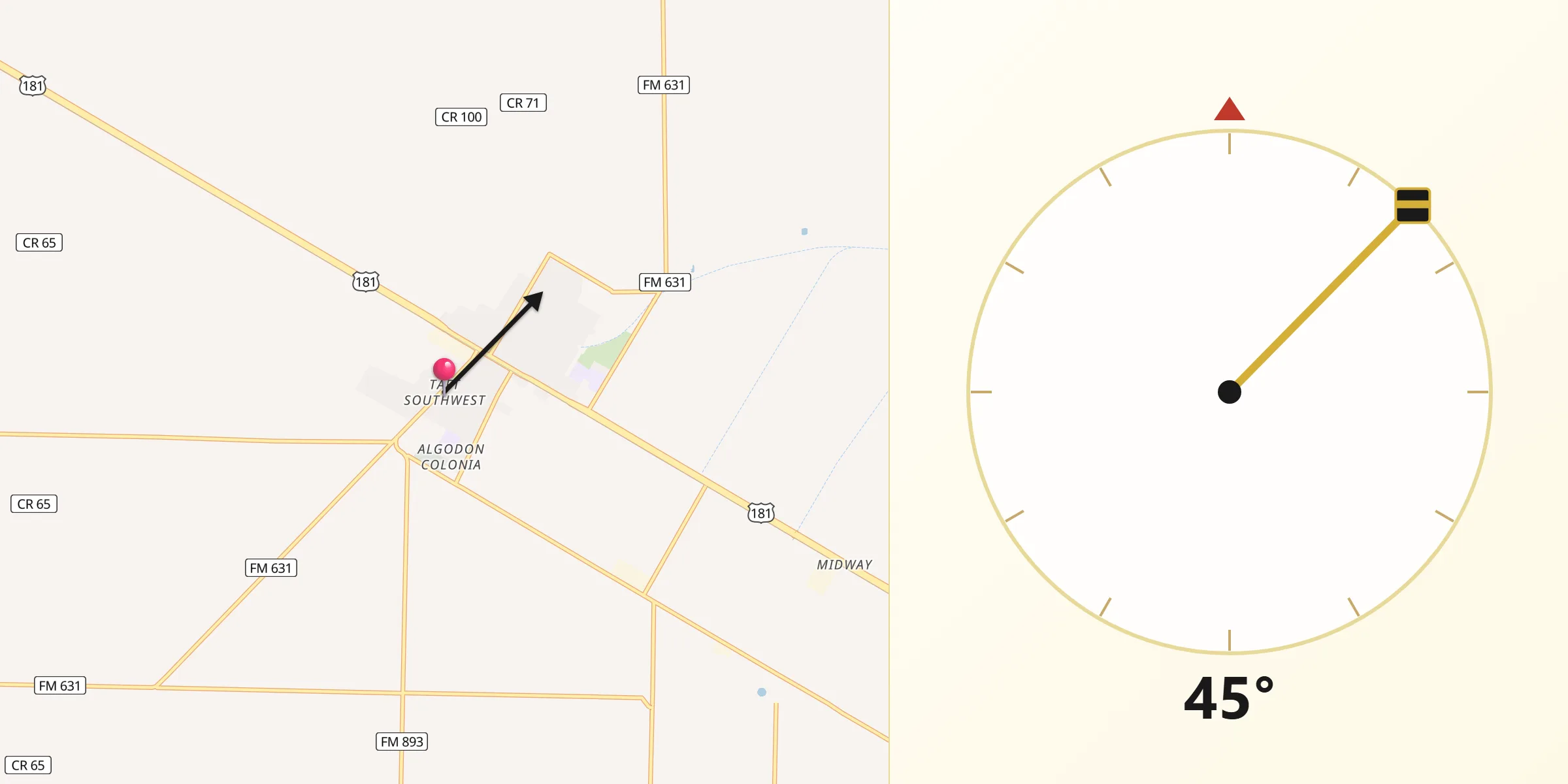 Qibla Direction from Taft Southwest (historical)