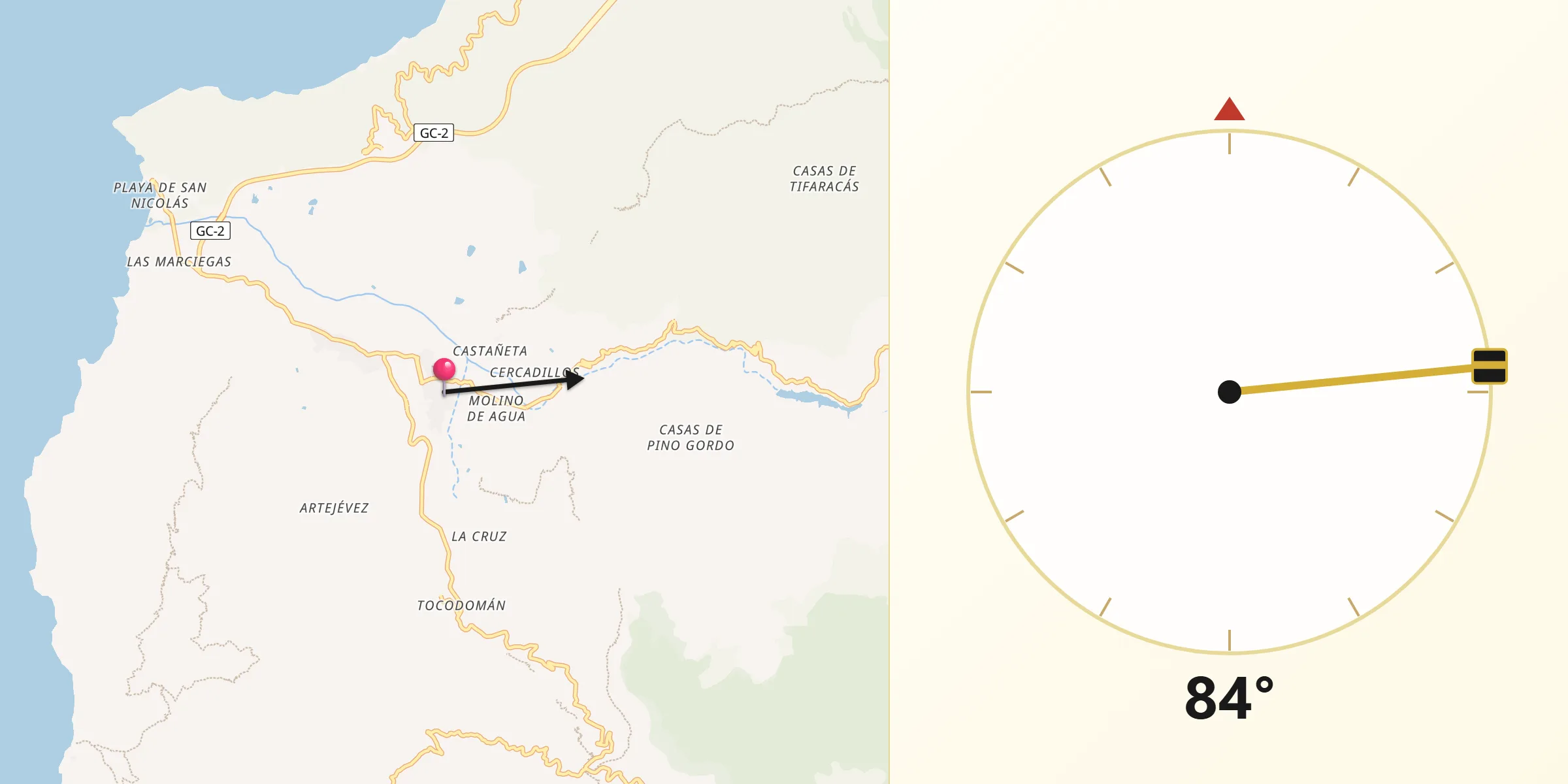 Dirección de la Qibla desde La Aldea de San Nicolás