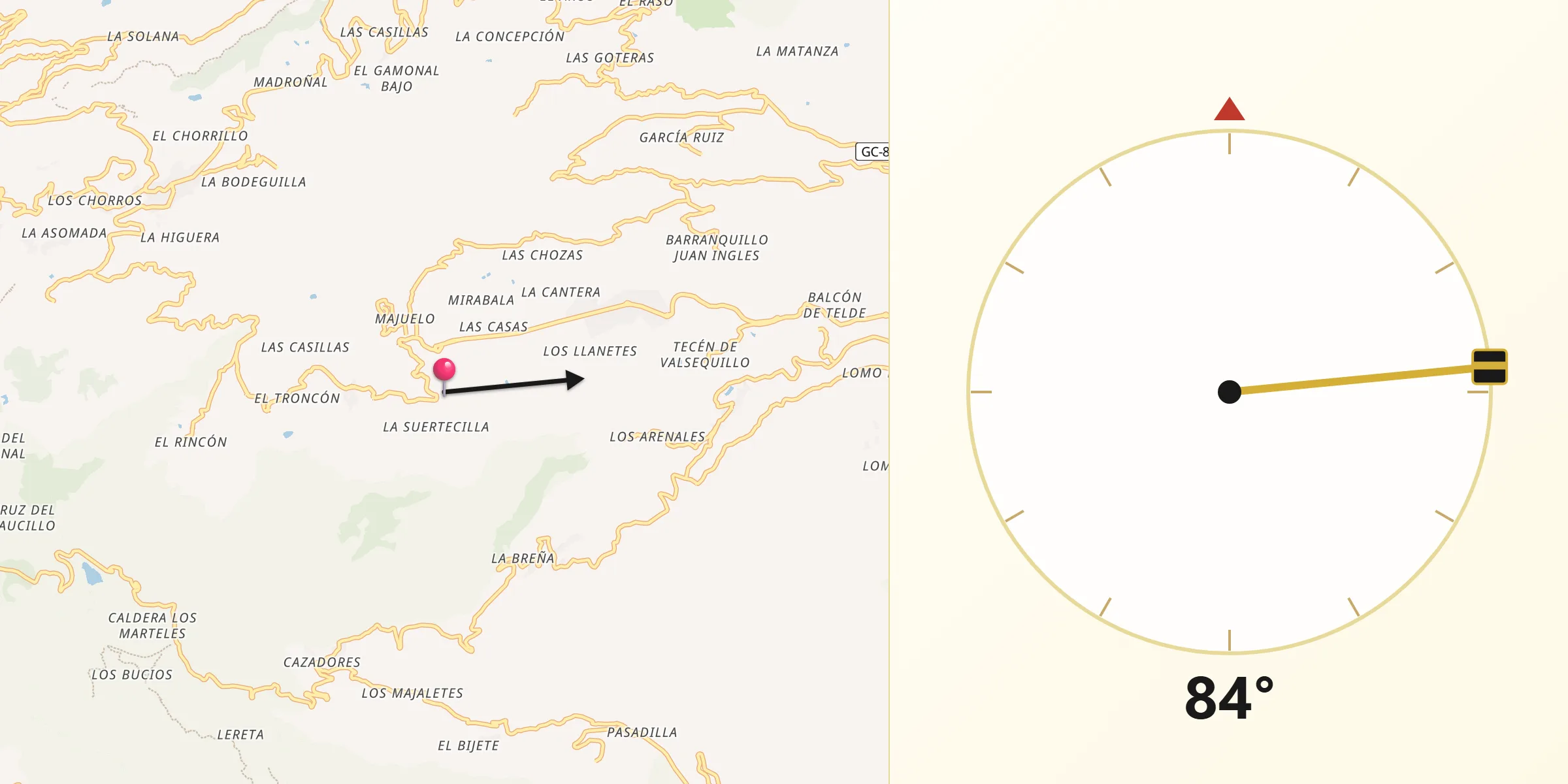 Dirección de la Qibla desde Valsequillo de Gran Canaria