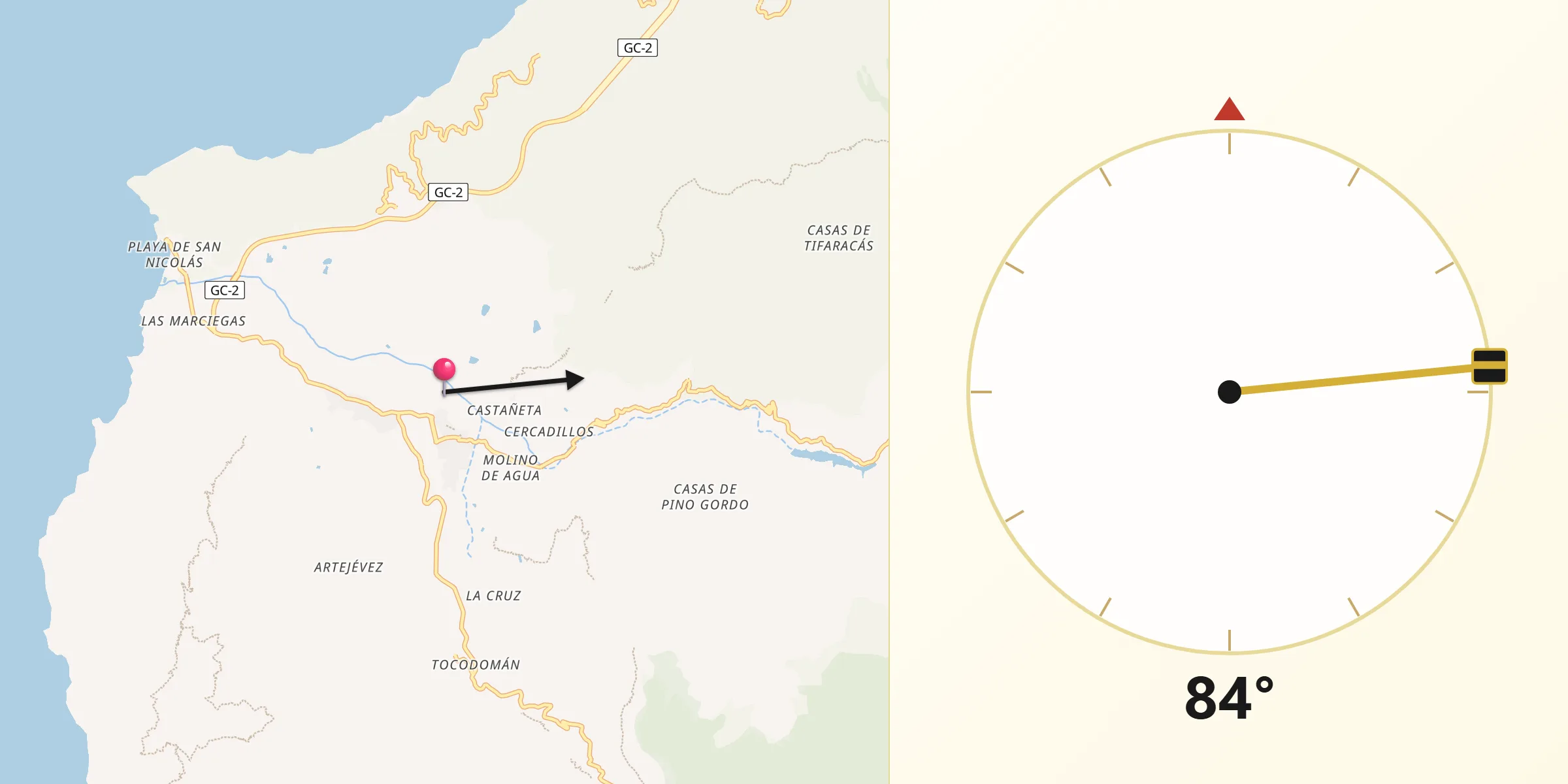 Dirección de la Qibla desde Población de San Nicolás
