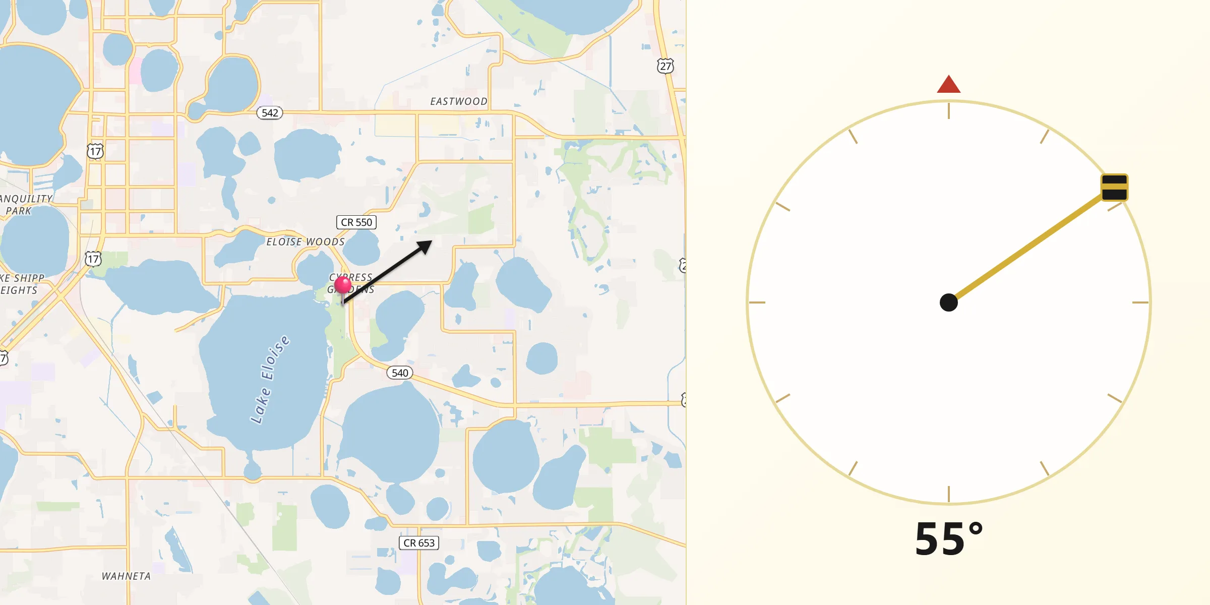 Qibla Direction from Cypress Gardens