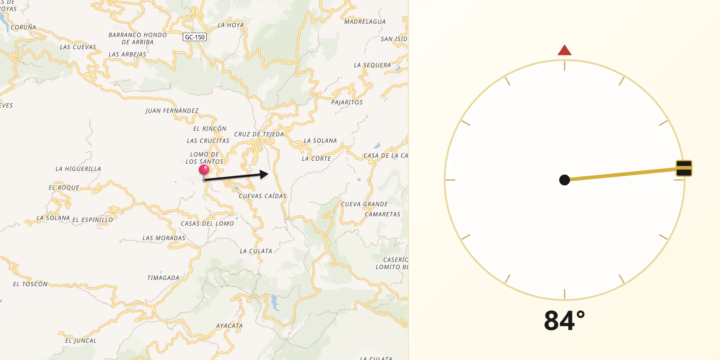 Dirección de la Qibla desde Tejeda