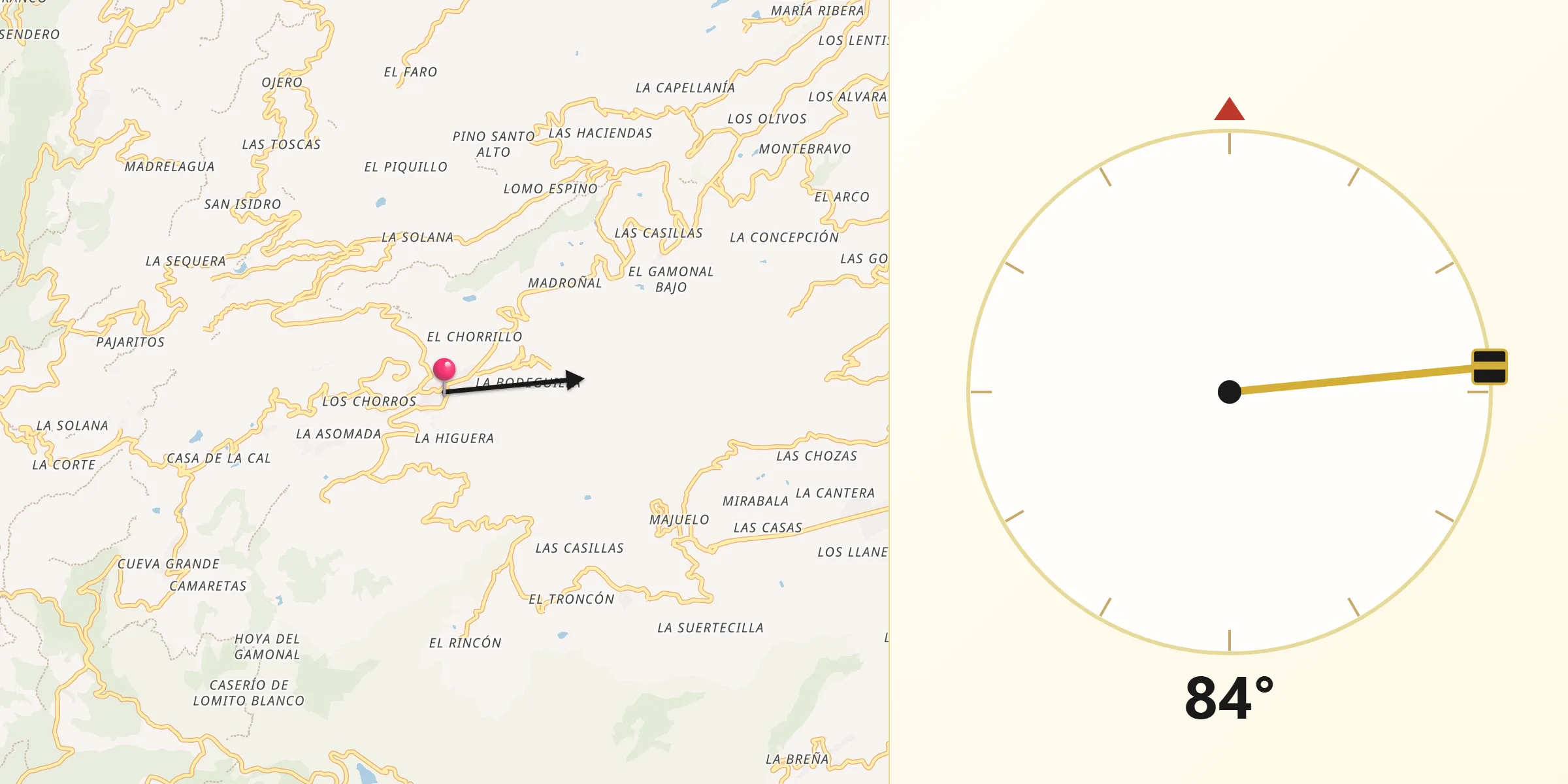 Dirección de la Qibla desde Vega de San Mateo