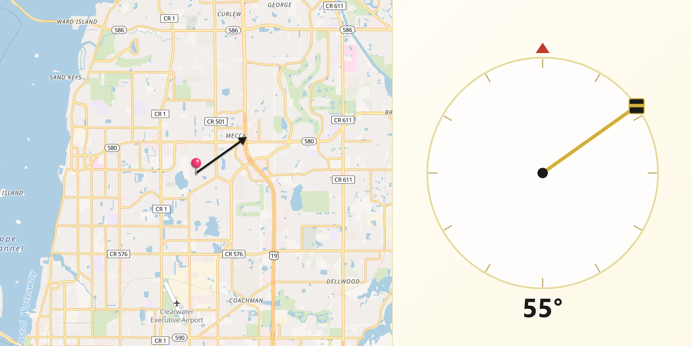 Qibla Direction from Greenbriar