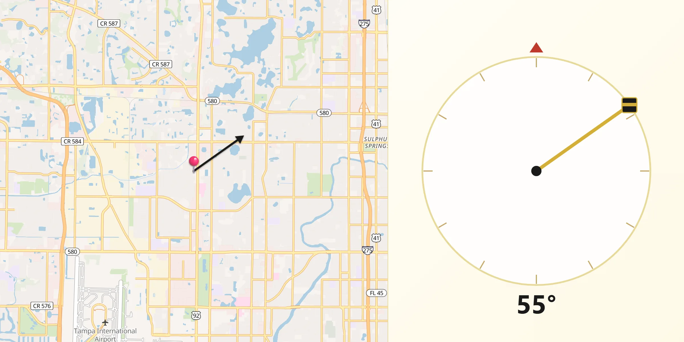 Qibla Direction from Egypt Lake-Leto