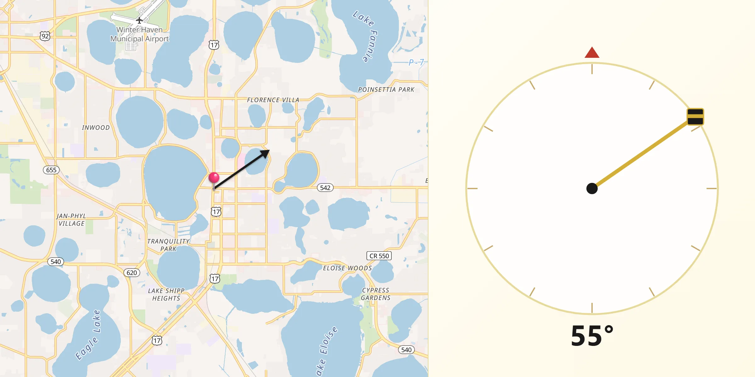 Qibla Direction from Winter Haven