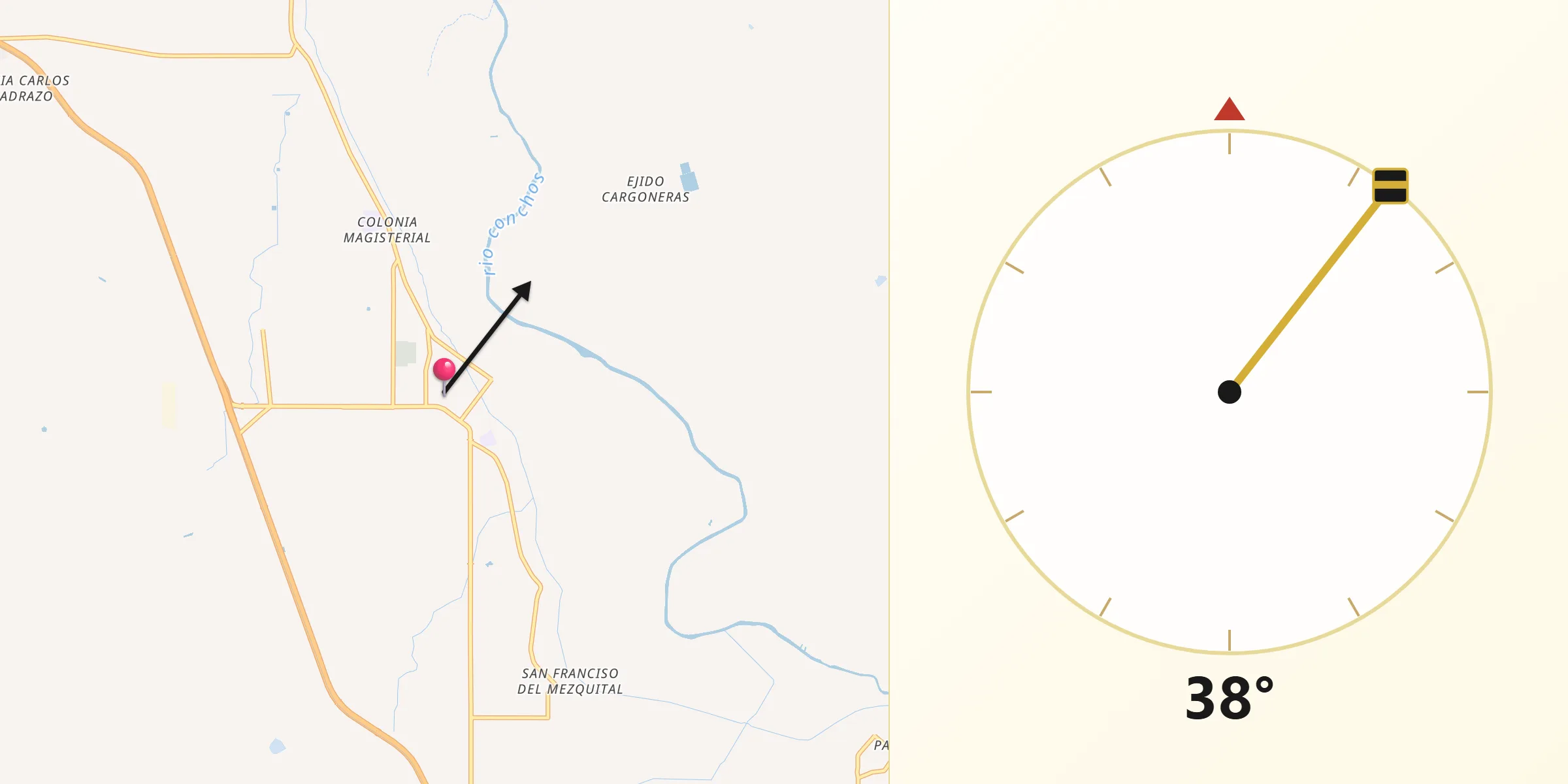 Dirección de la Qibla desde Saucillo