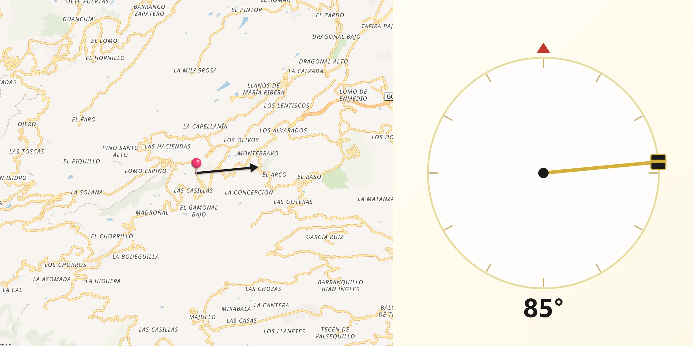 Dirección de la Qibla desde Santa Brígida