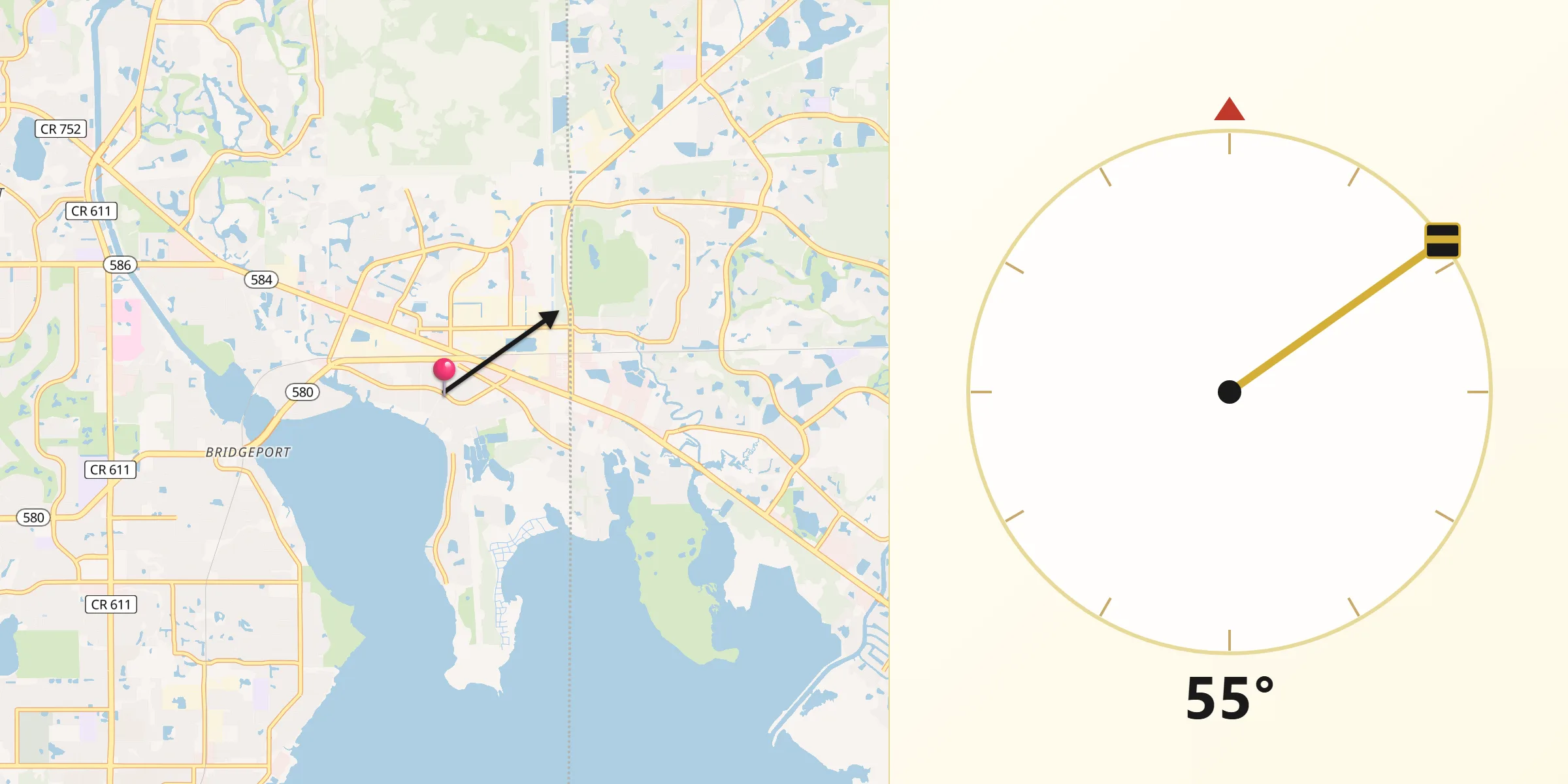 Qibla Direction from Oldsmar